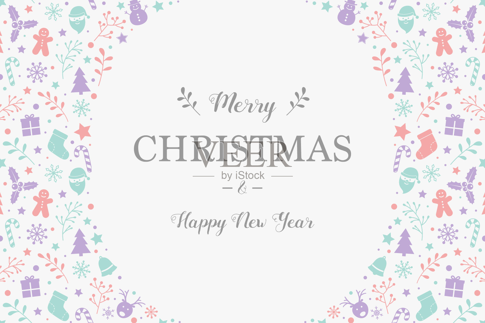 带有节日装饰的圣诞贺卡。圣诞背景与美丽的书法。向量插画图片素材