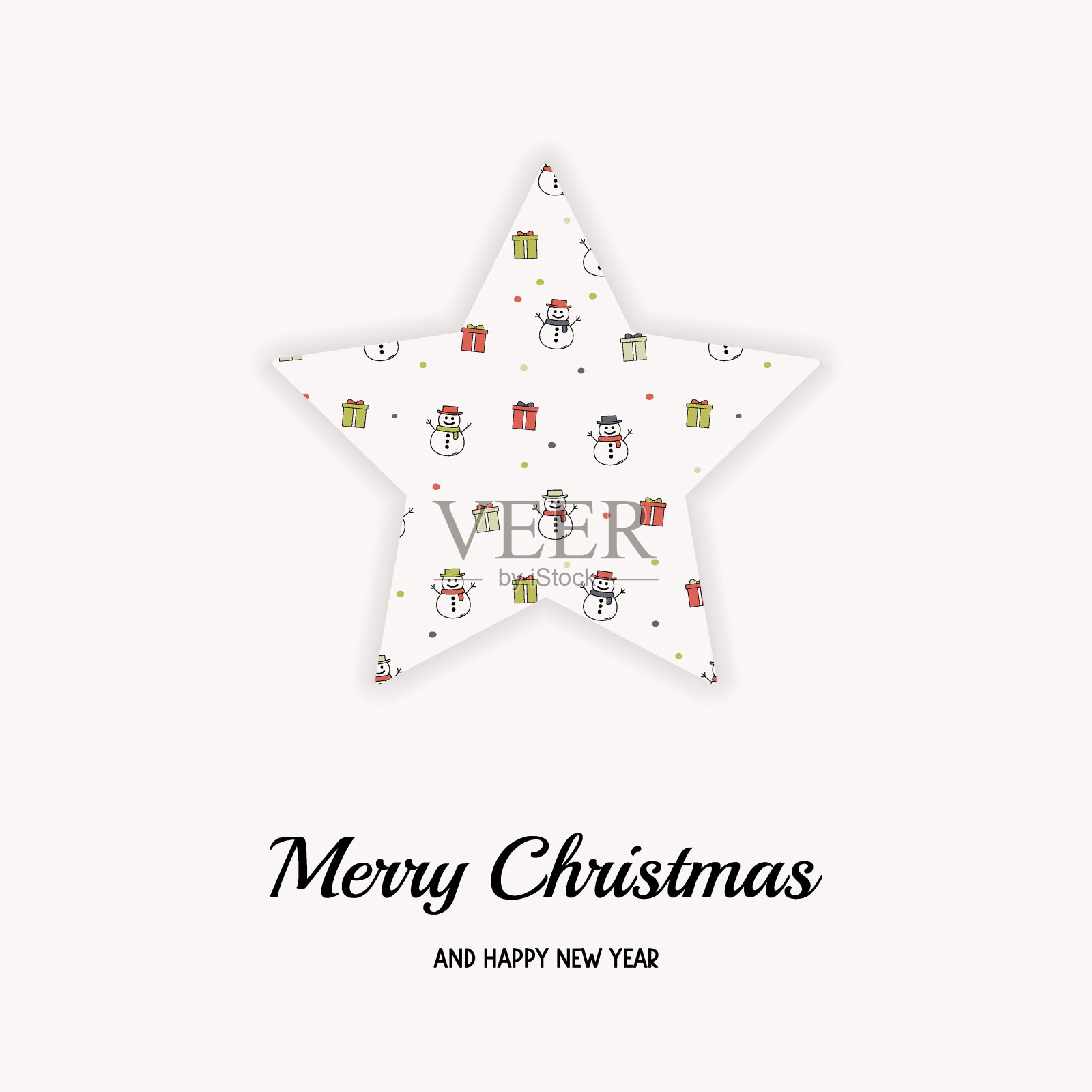 带着祝福的圣诞星和快乐的雪人。向量插画图片素材