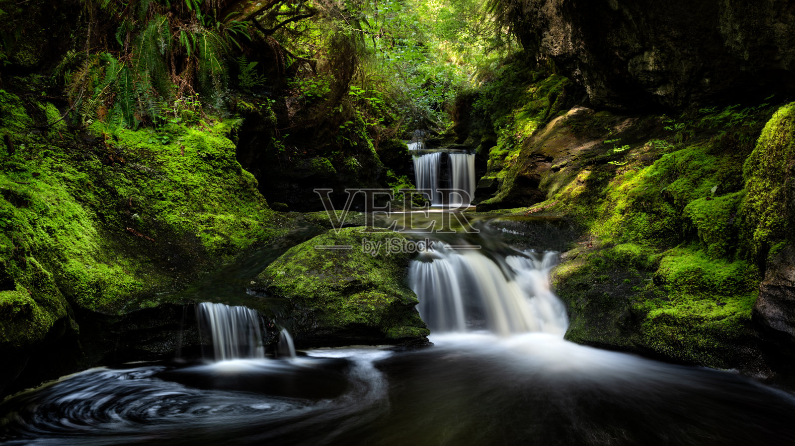 佩赞特瀑布，胡安·德·富卡步道，伦弗鲁港，温哥华岛，不列颠哥伦比亚省照片摄影图片