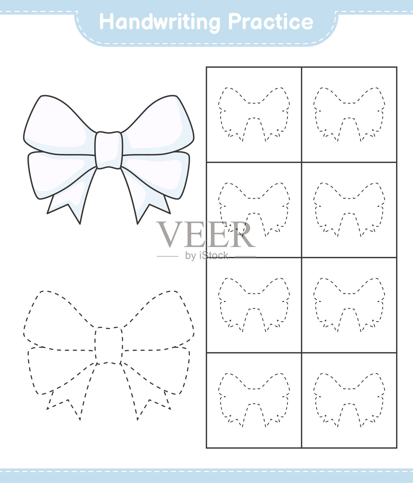 书法练习。追踪丝带的线条。教育儿童游戏，可打印的工作表，矢量插图插画图片素材