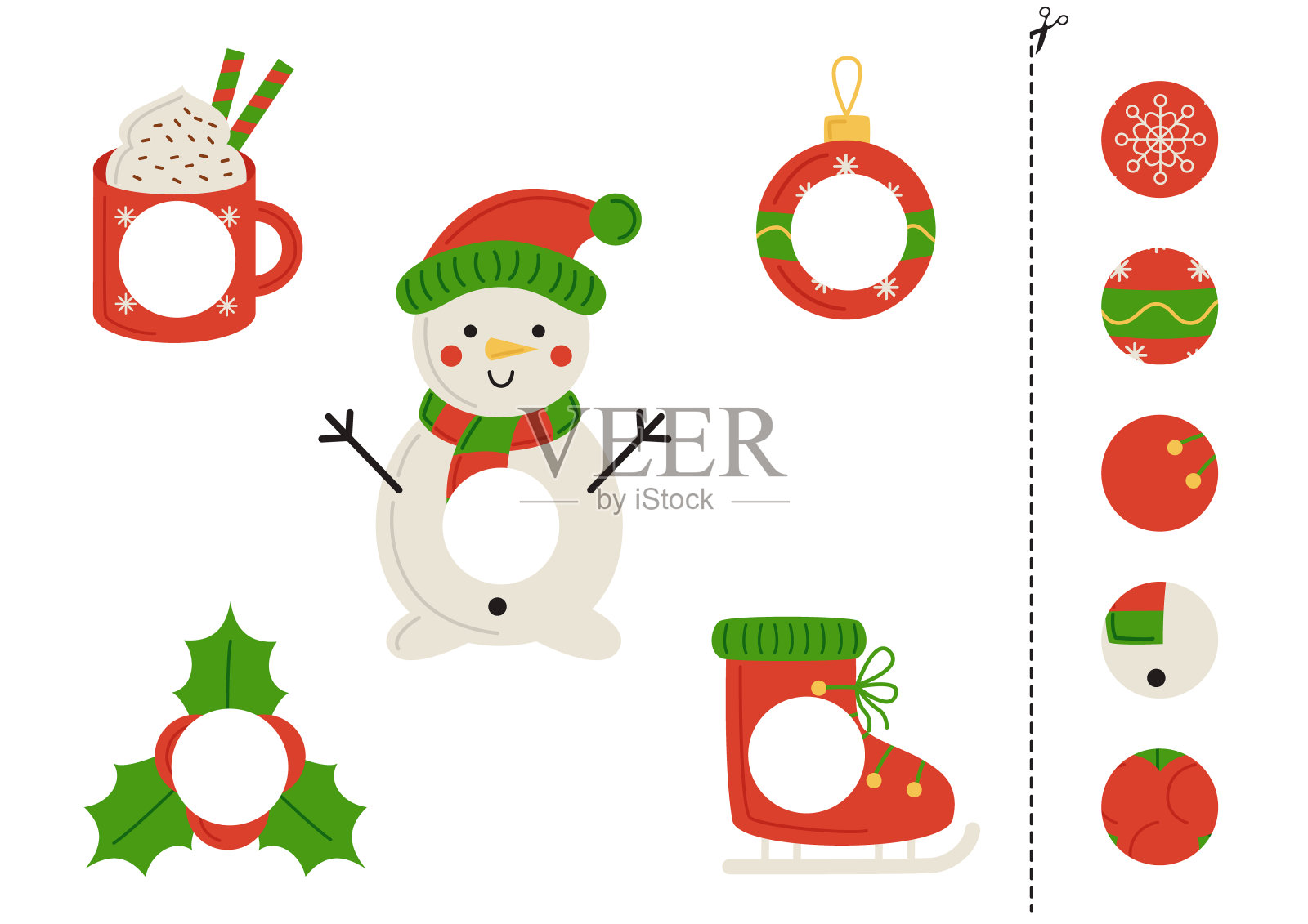 剪下并粘上可爱的圣诞元素。插画图片素材