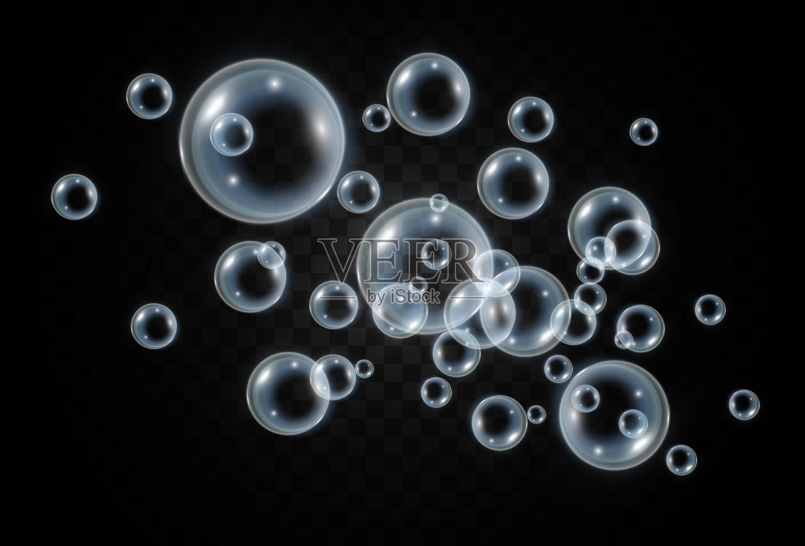 透明背景上的空气肥皂泡。灯泡的矢量插图。插画图片素材