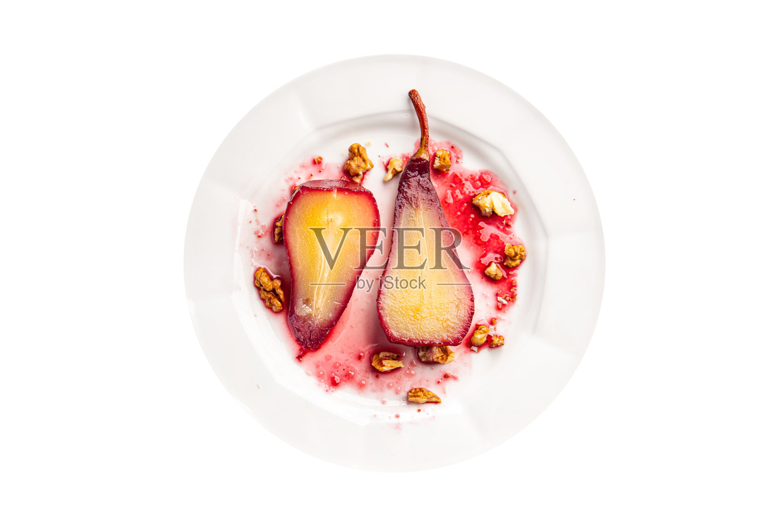 甜梨在红酒甜点法国菜健康餐食品零食饮食在桌子上复制太空食品背景照片摄影图片