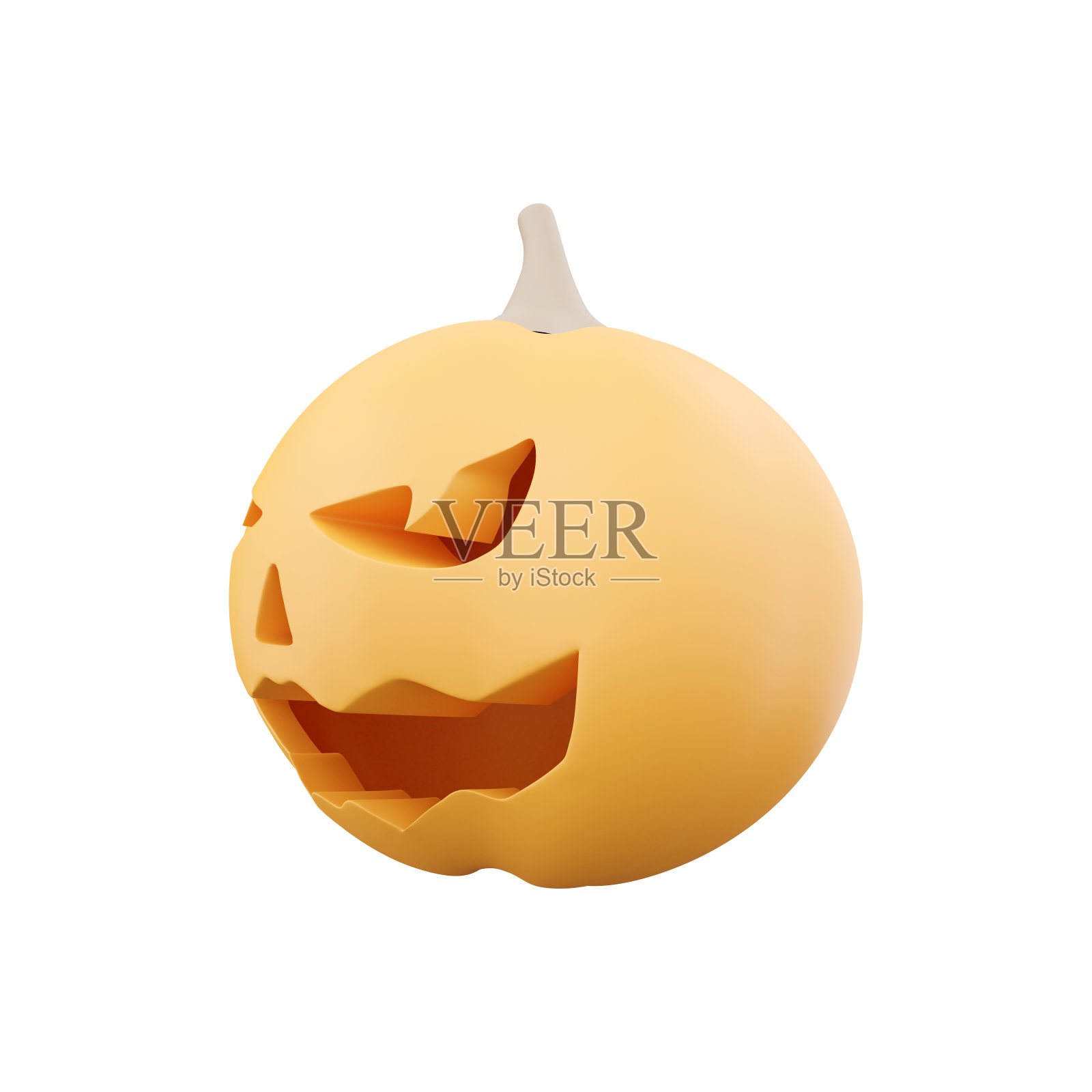 万圣节的3d渲染有趣的南瓜。3d渲染微笑的南瓜在白色背景照片摄影图片