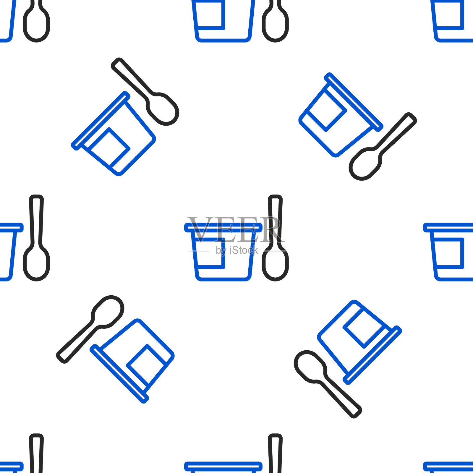 连接酸奶容器与勺子图标隔离插画图片素材