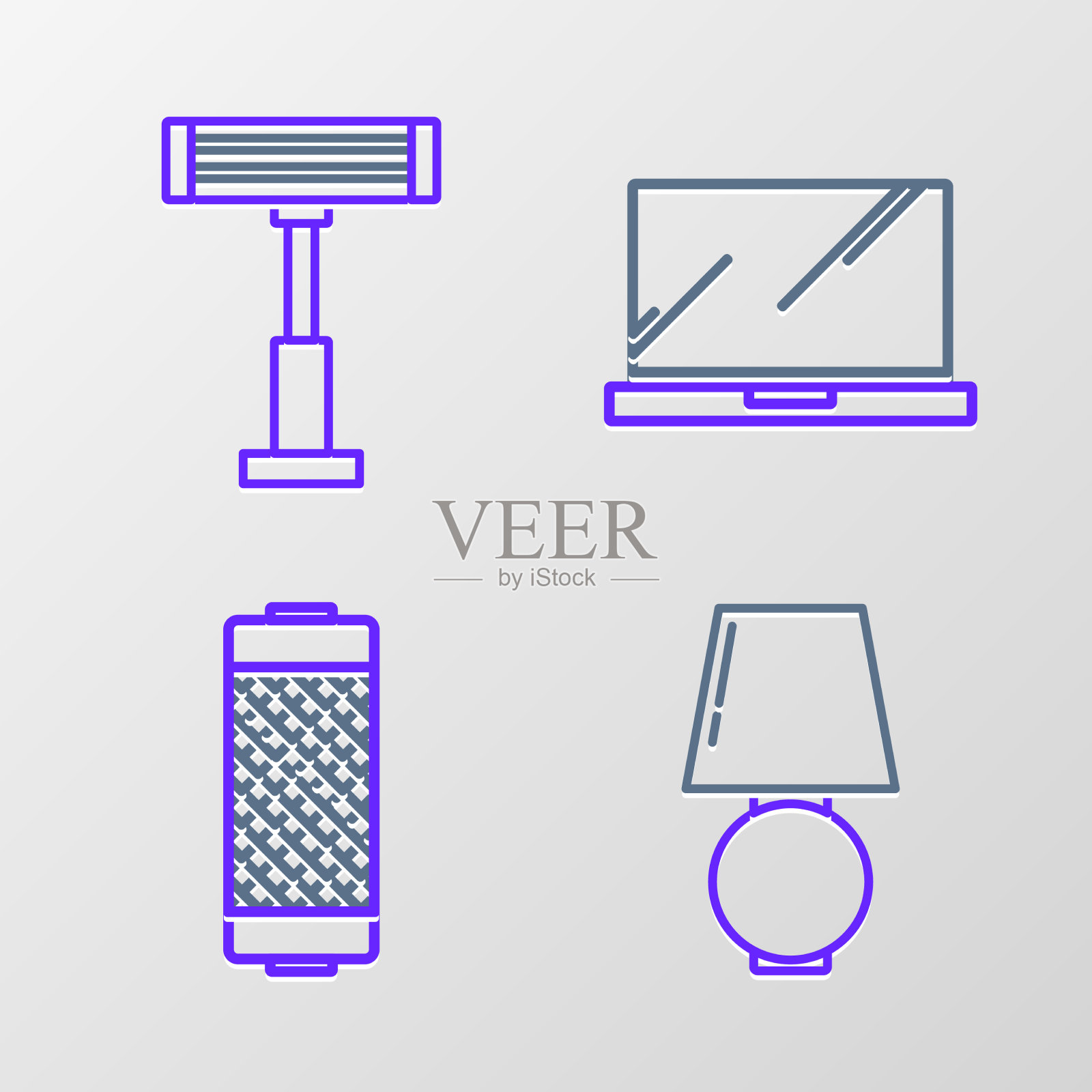 设置线、台灯、音响、笔记本电脑和图标素材