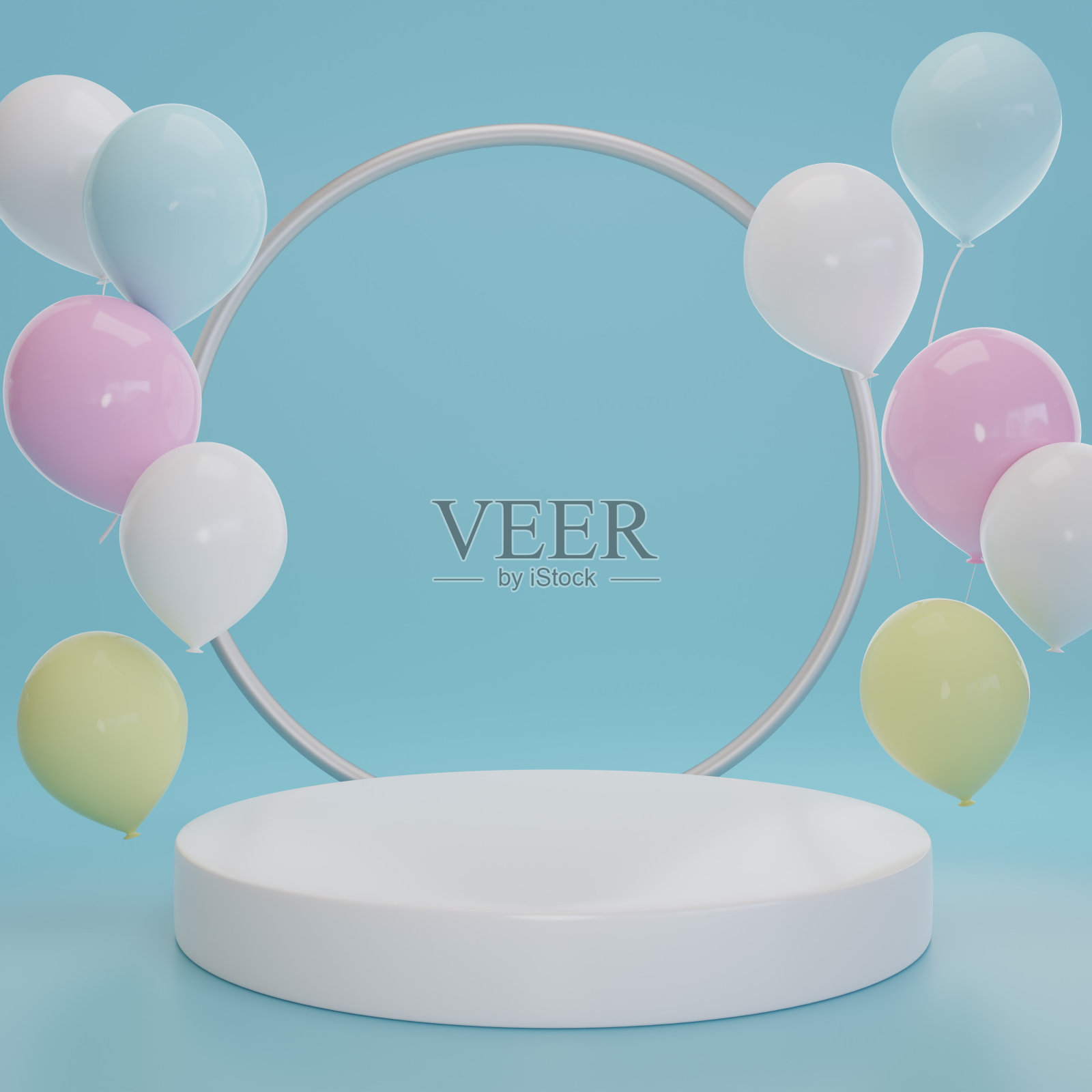 蓝色背景上的彩色气球3D渲染照片摄影图片