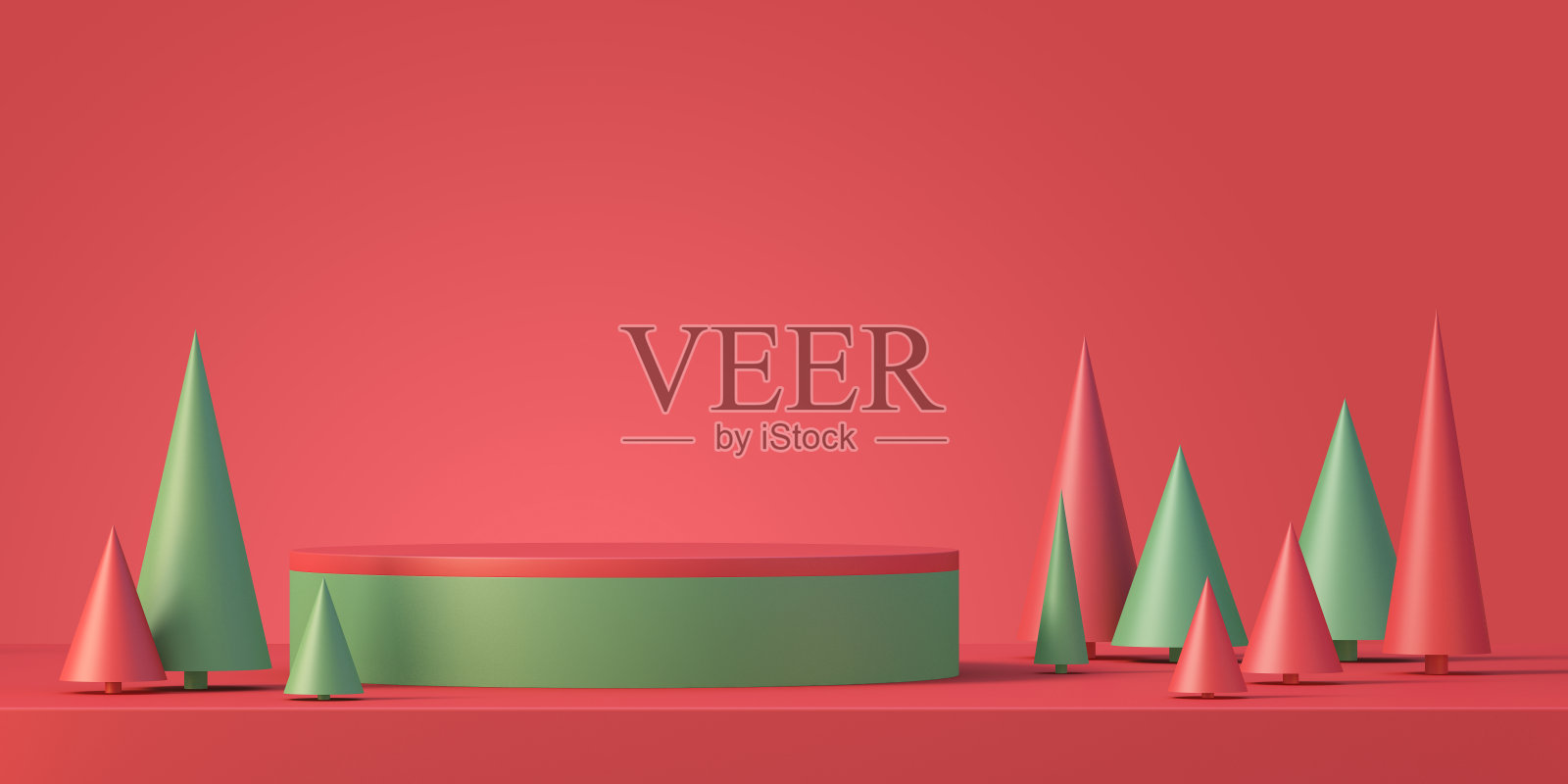 圣诞和新年产品平台模型展示背景与圣诞树，3D渲染背景照片摄影图片