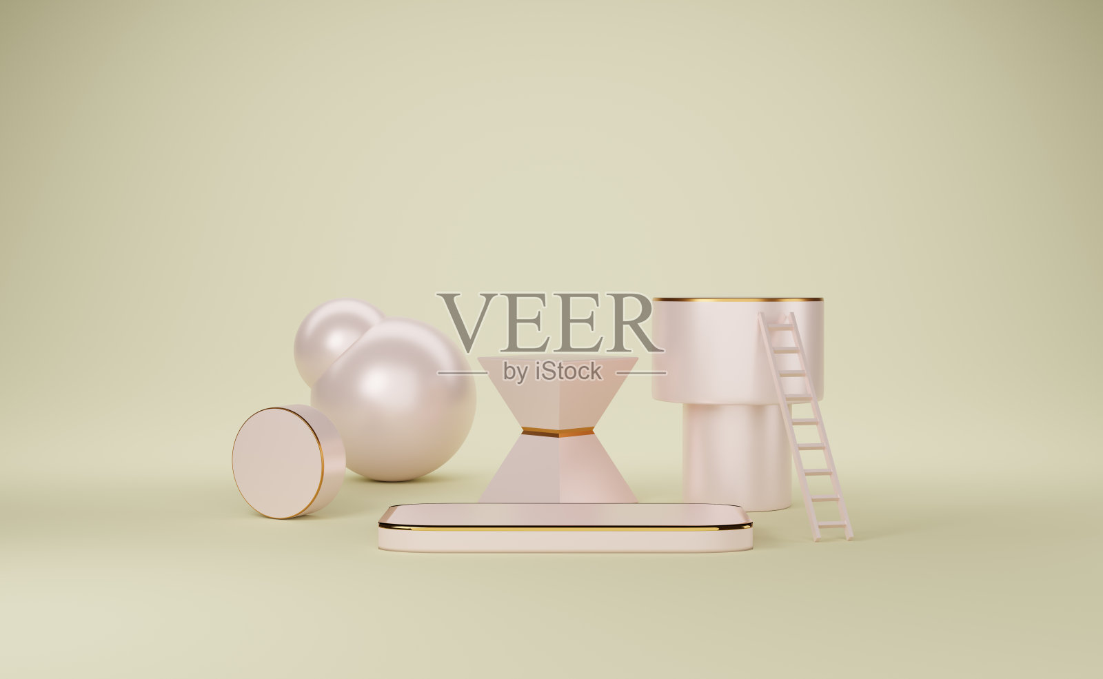 玫瑰色讲台空与米色几何形状组成的现代舞台展示，抽象的橱窗背景，概念3d插图或3d渲染照片摄影图片