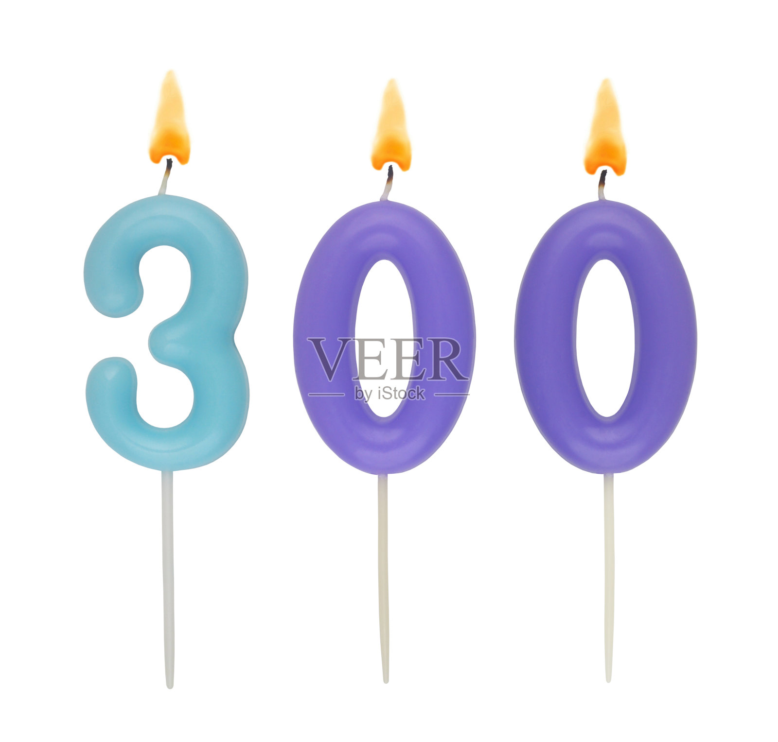 鲜艳的生日蜡烛孤立在白色，编号300照片摄影图片