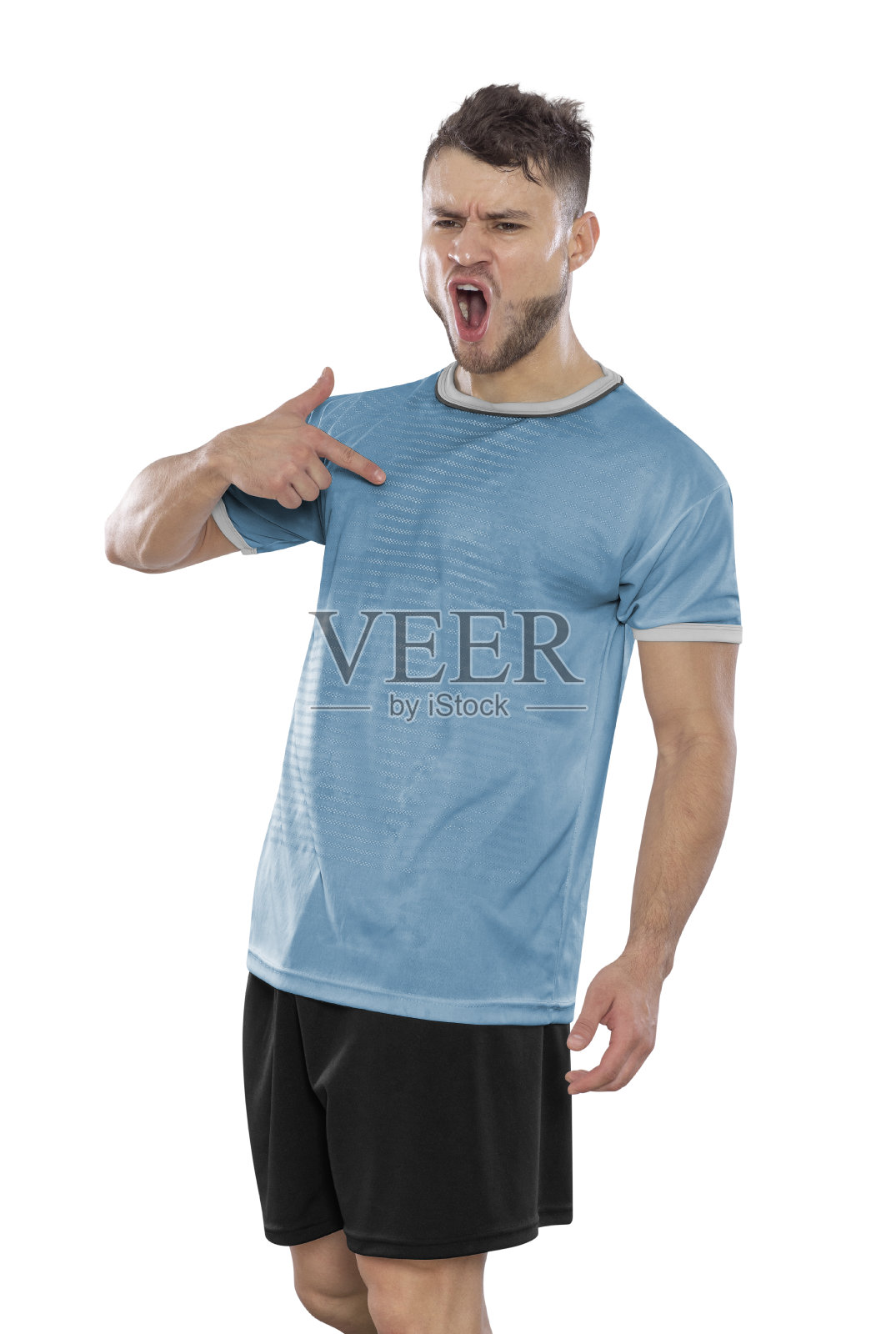 穿着国家队队服的足球运动员。照片摄影图片