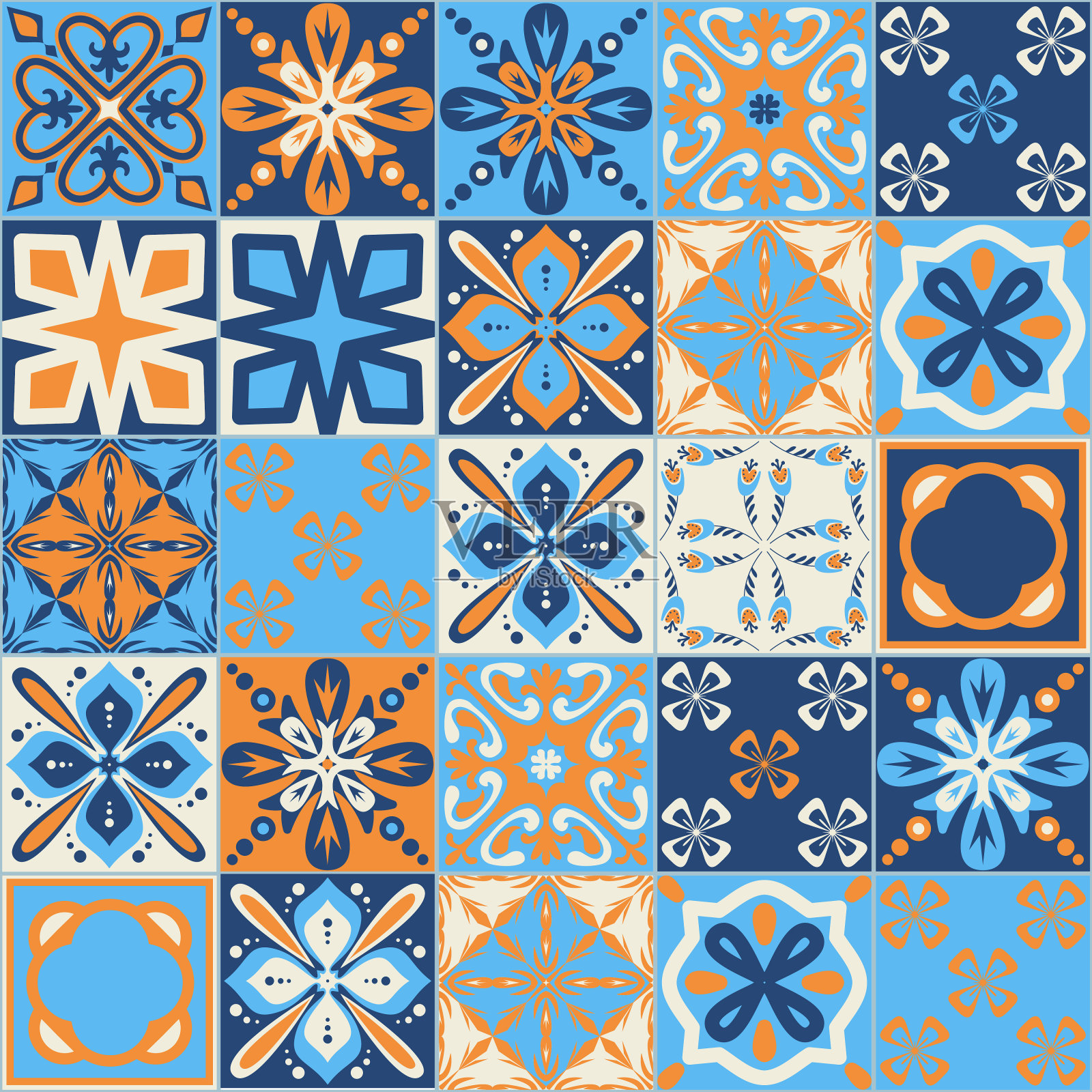 方形瓷砖设计矢量插画，无缝图案装饰背景插画图片素材