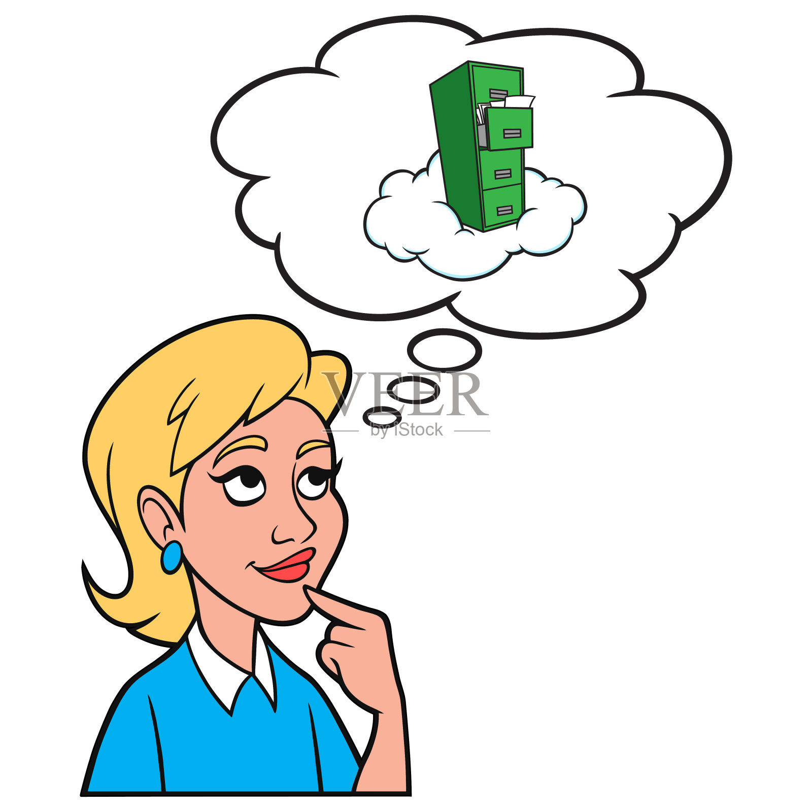 女孩在思考云存储设计元素图片