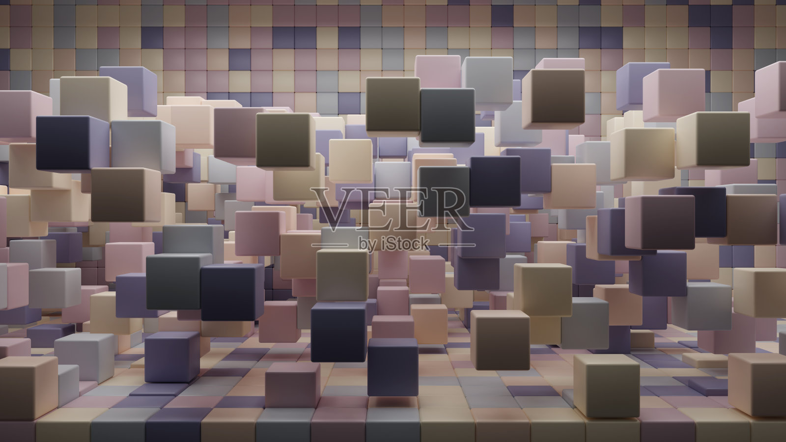 3D渲染8K壁纸背景复古色随机打乱立方体照片摄影图片