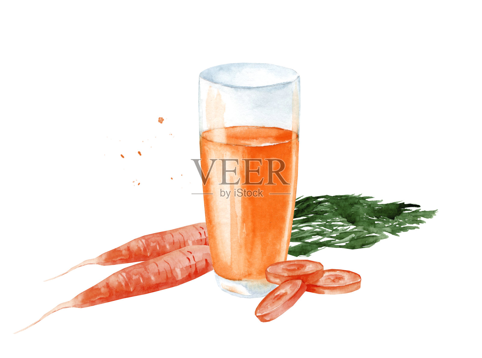 一杯胡萝卜汁在孤立的白色背景插画图片素材