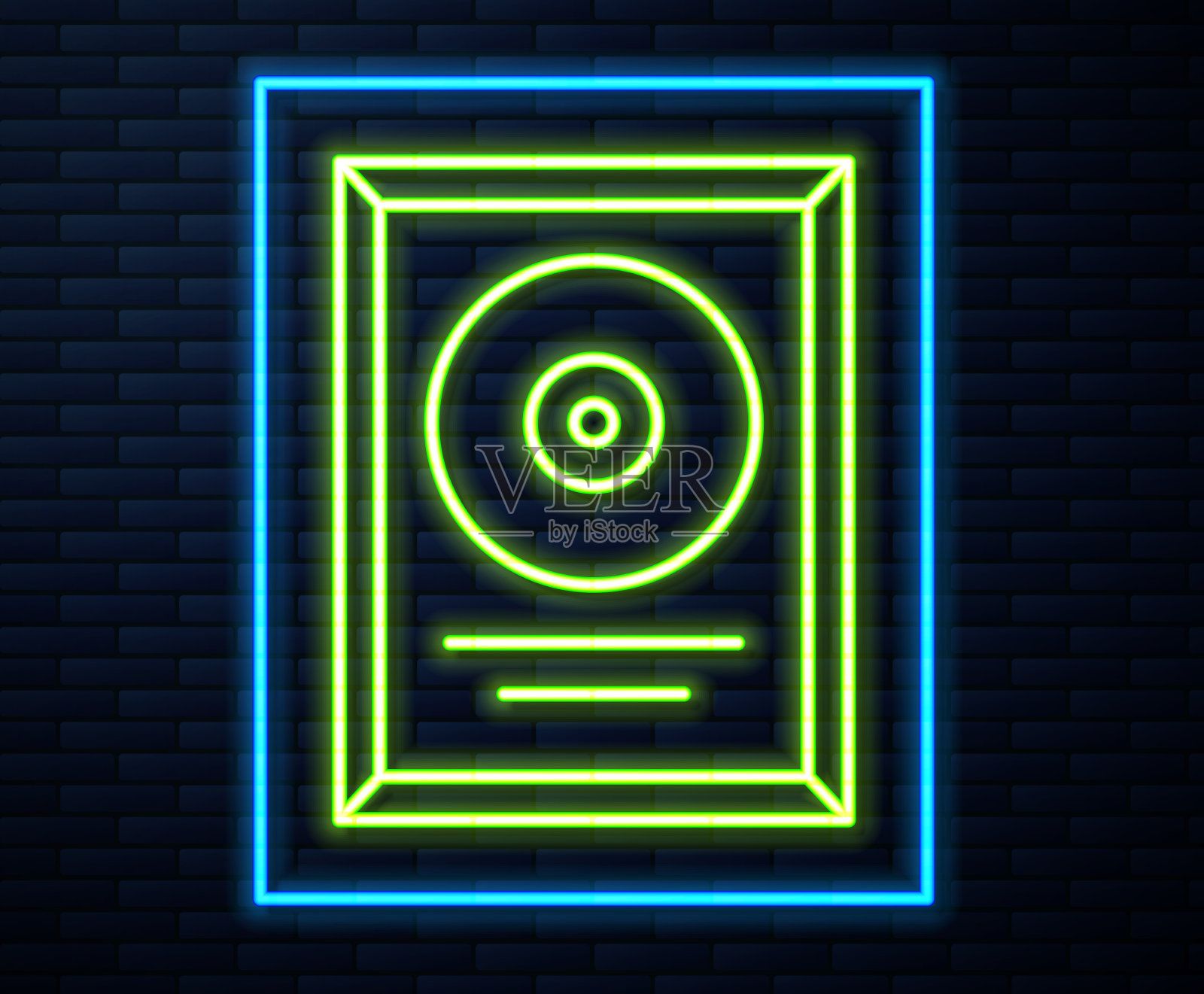 发光的霓虹灯线CD光盘奖在框架图标插画图片素材