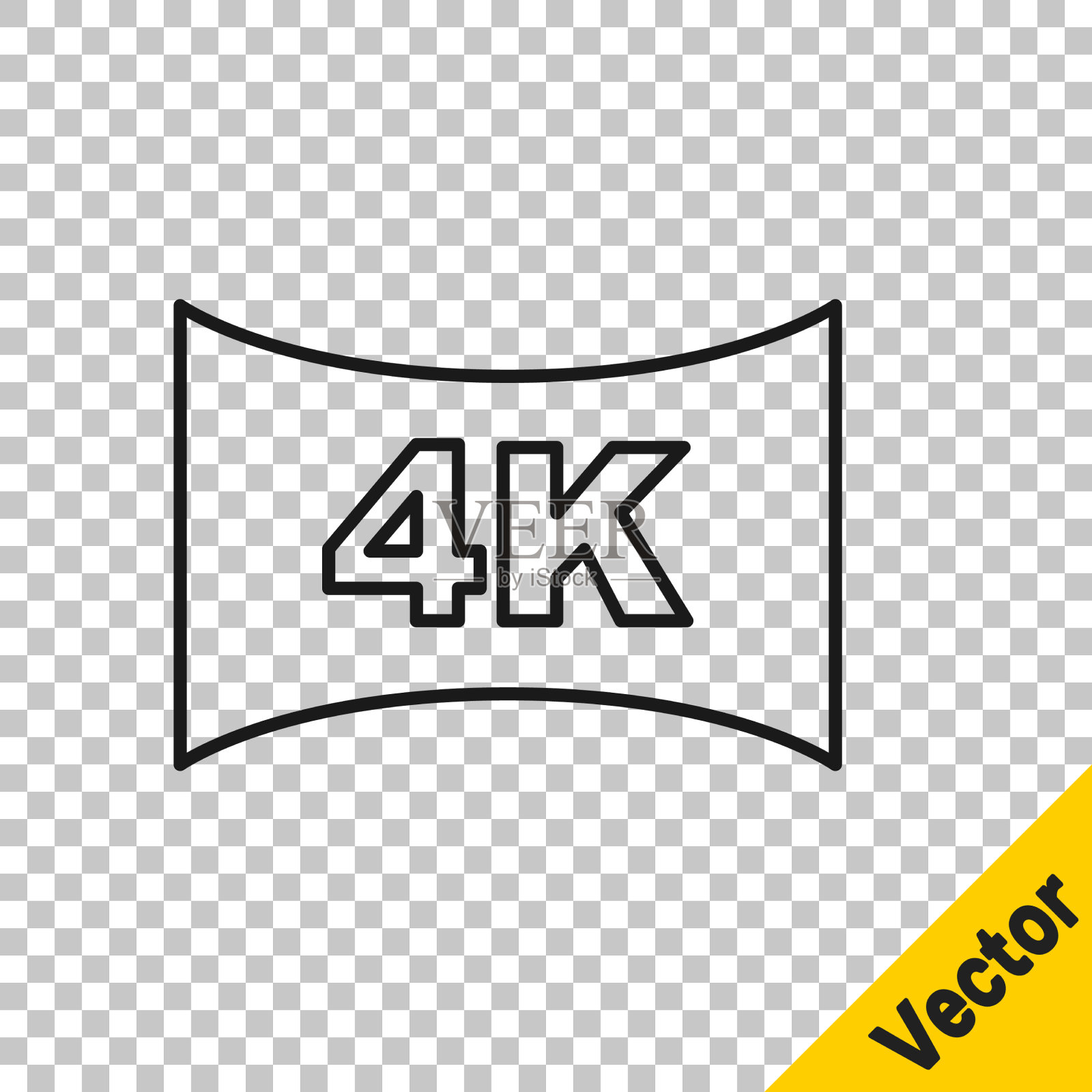 带有4k超高清视频的黑线屏幕电视插画图片素材