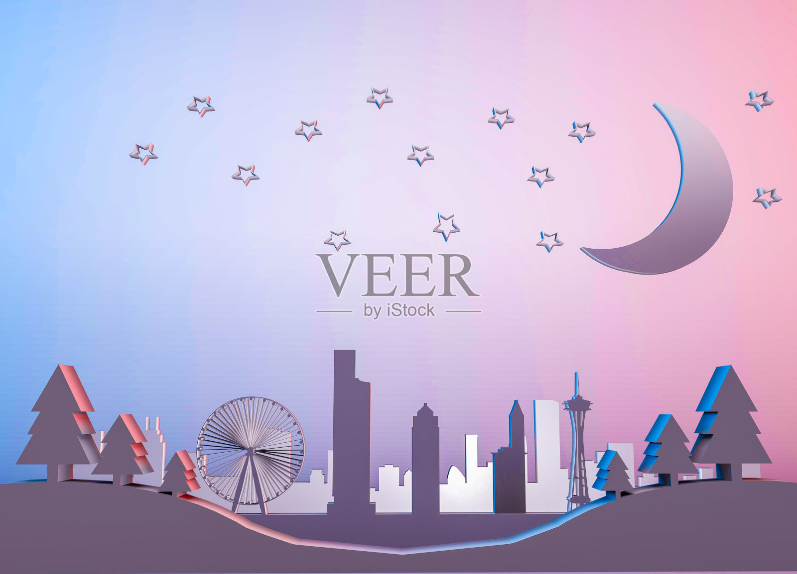 西雅图城市天际线的3D渲染图照片摄影图片