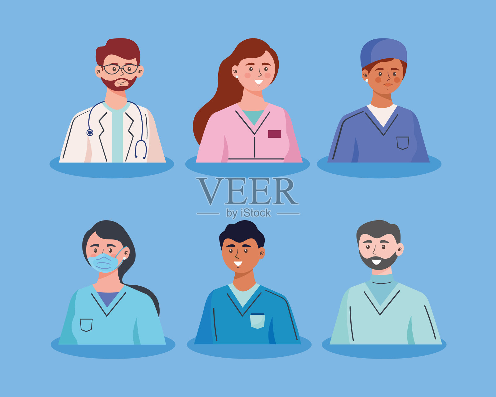 六名医务人员组成的小组插画图片素材