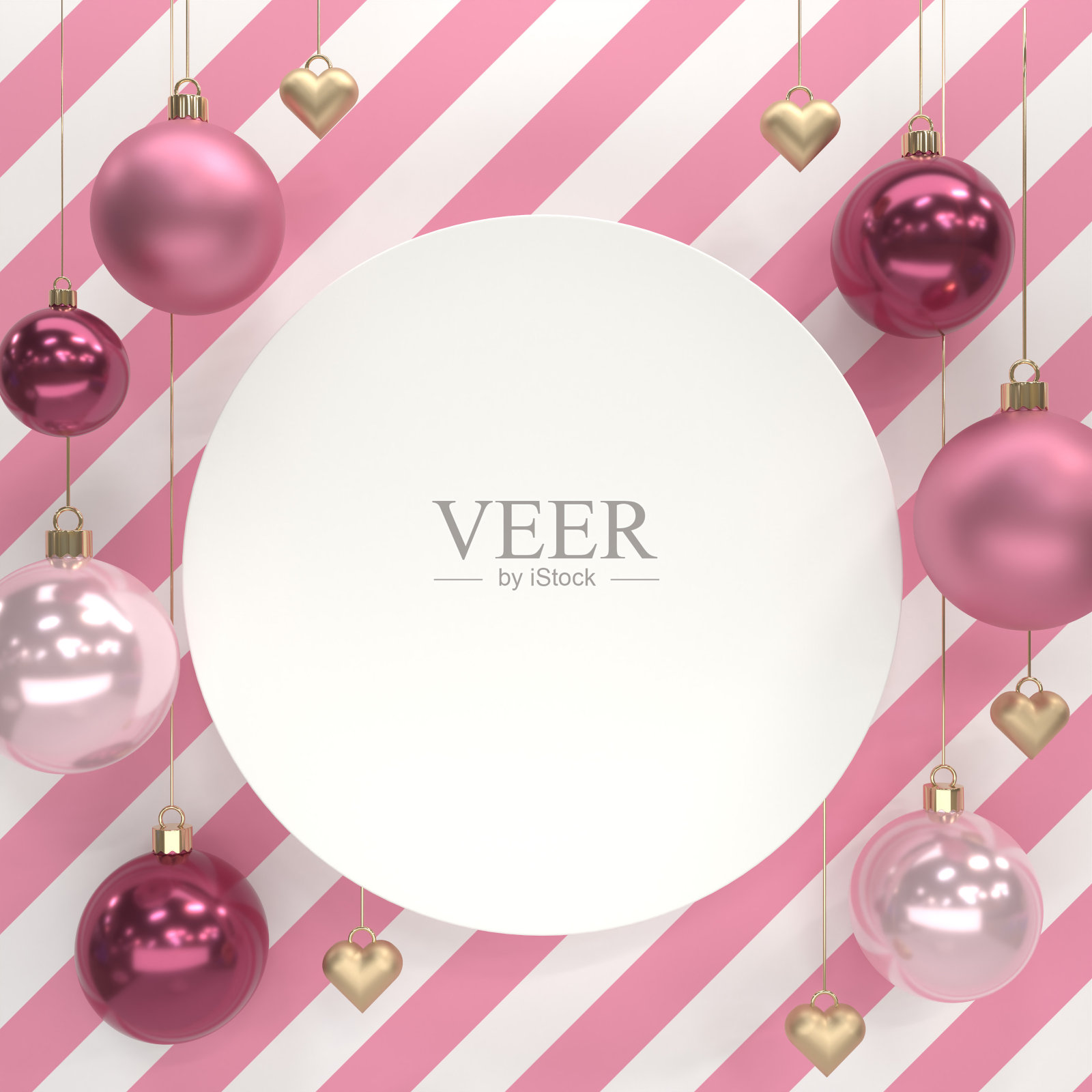 3D渲染圣诞球与条纹背景照片摄影图片