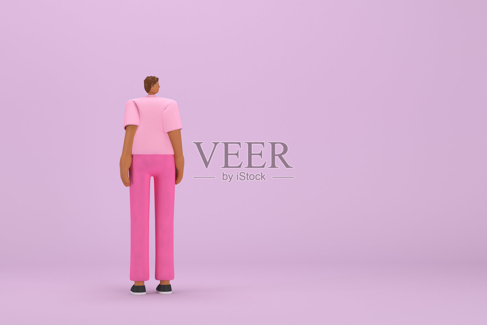 那个穿粉色衣服的黑人。他说话时用手和身体的表情。动画角色在表演中的三维渲染。照片摄影图片