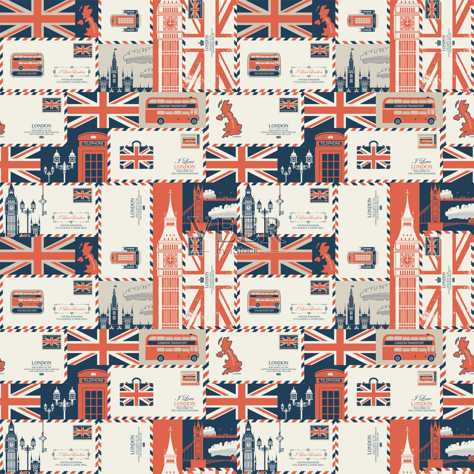 无缝背景的英国和伦敦主题插画图片素材