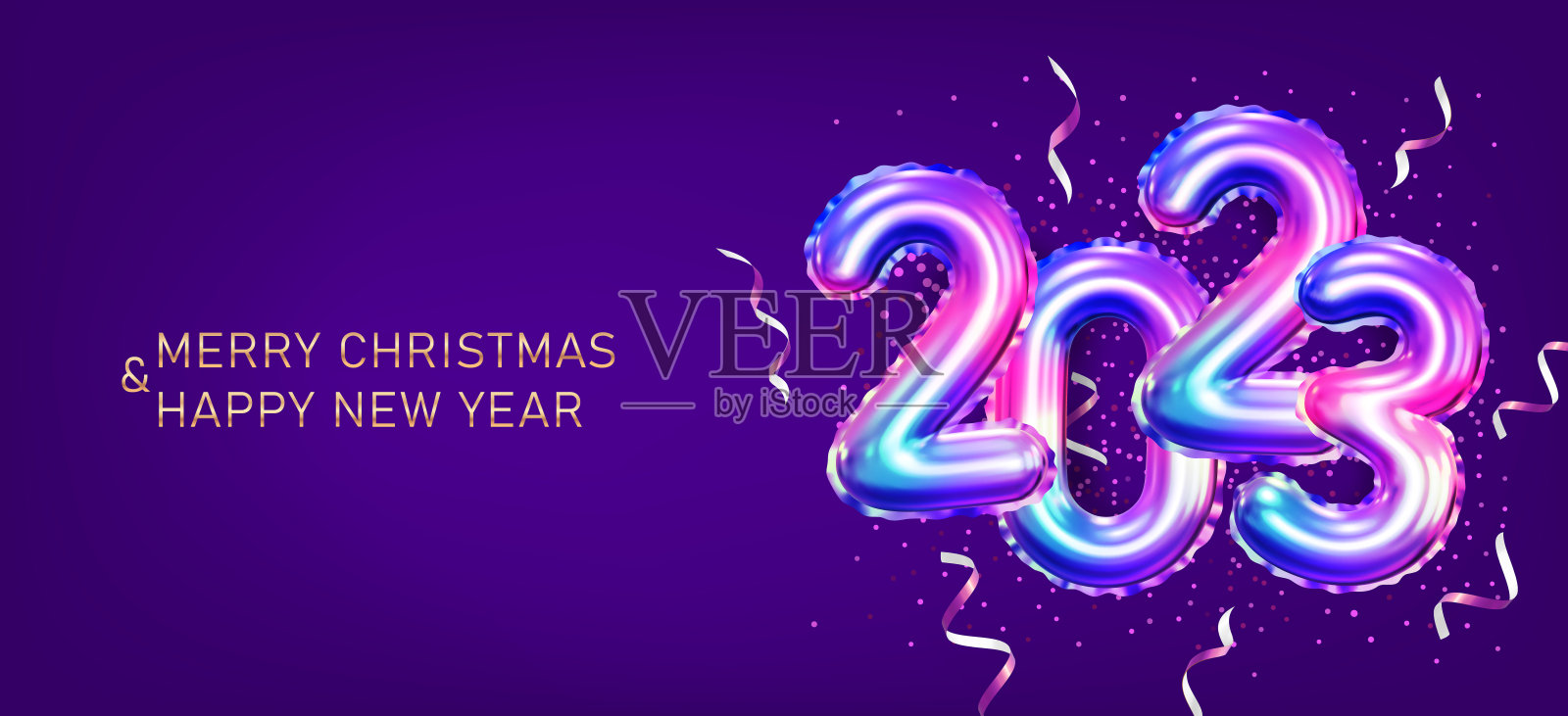 2023 3d彩色箔气球编号黄色背景。插画图片素材