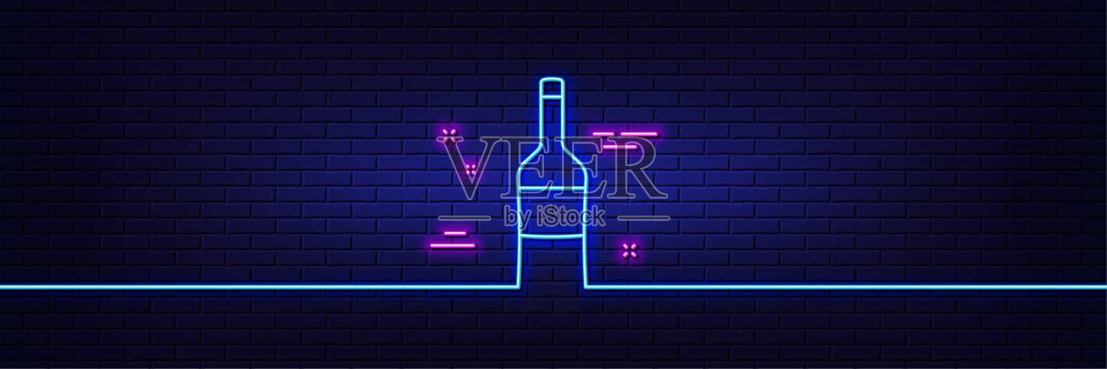 酒瓶线图标。梅洛或赤霞珠标志。霓虹灯辉光效果。向量插画图片素材