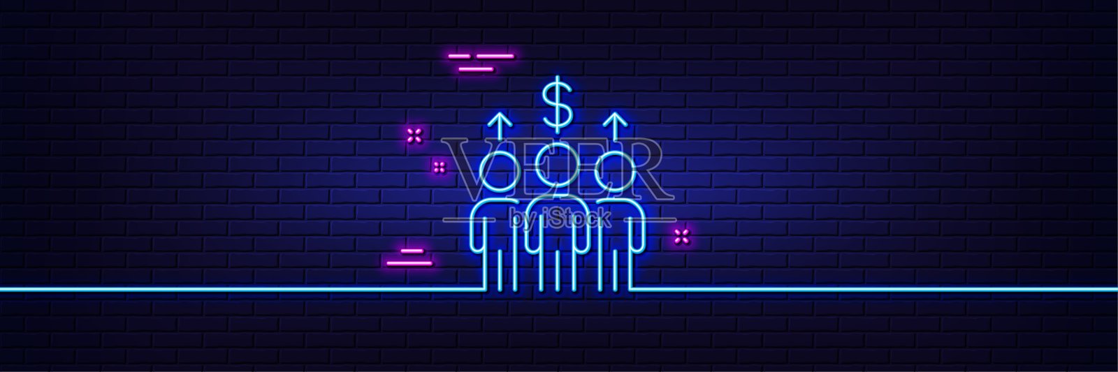 会议线路图标。商务团队标志。霓虹灯辉光效果。向量插画图片素材