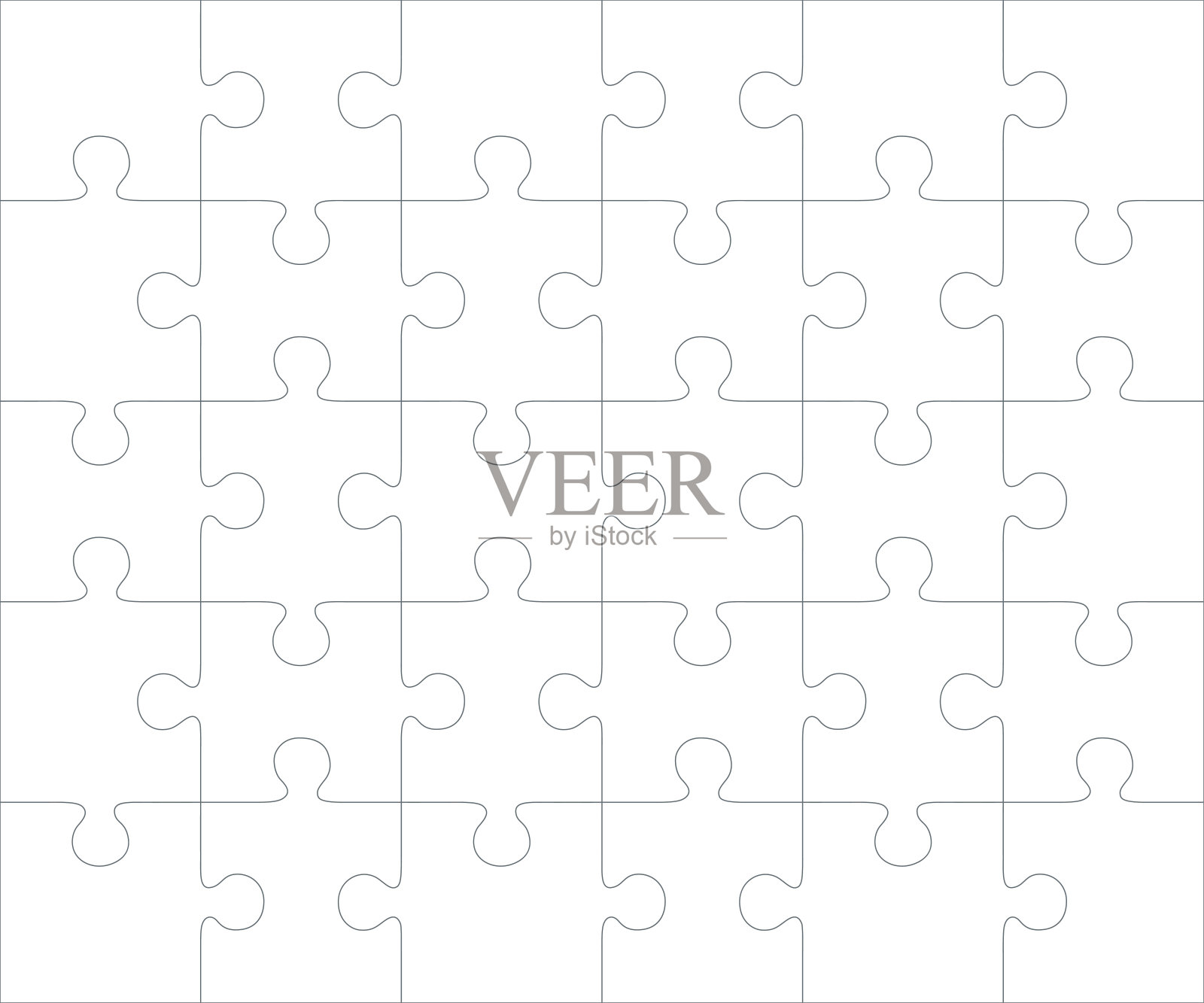 拼图空白模板或切割指南30片，6 × 5瓷砖矢量拼图游戏插画图片素材