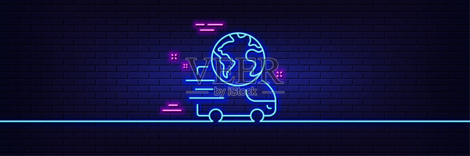 全球业务线图标。送货服务标志。霓虹灯辉光效果。向量插画图片素材