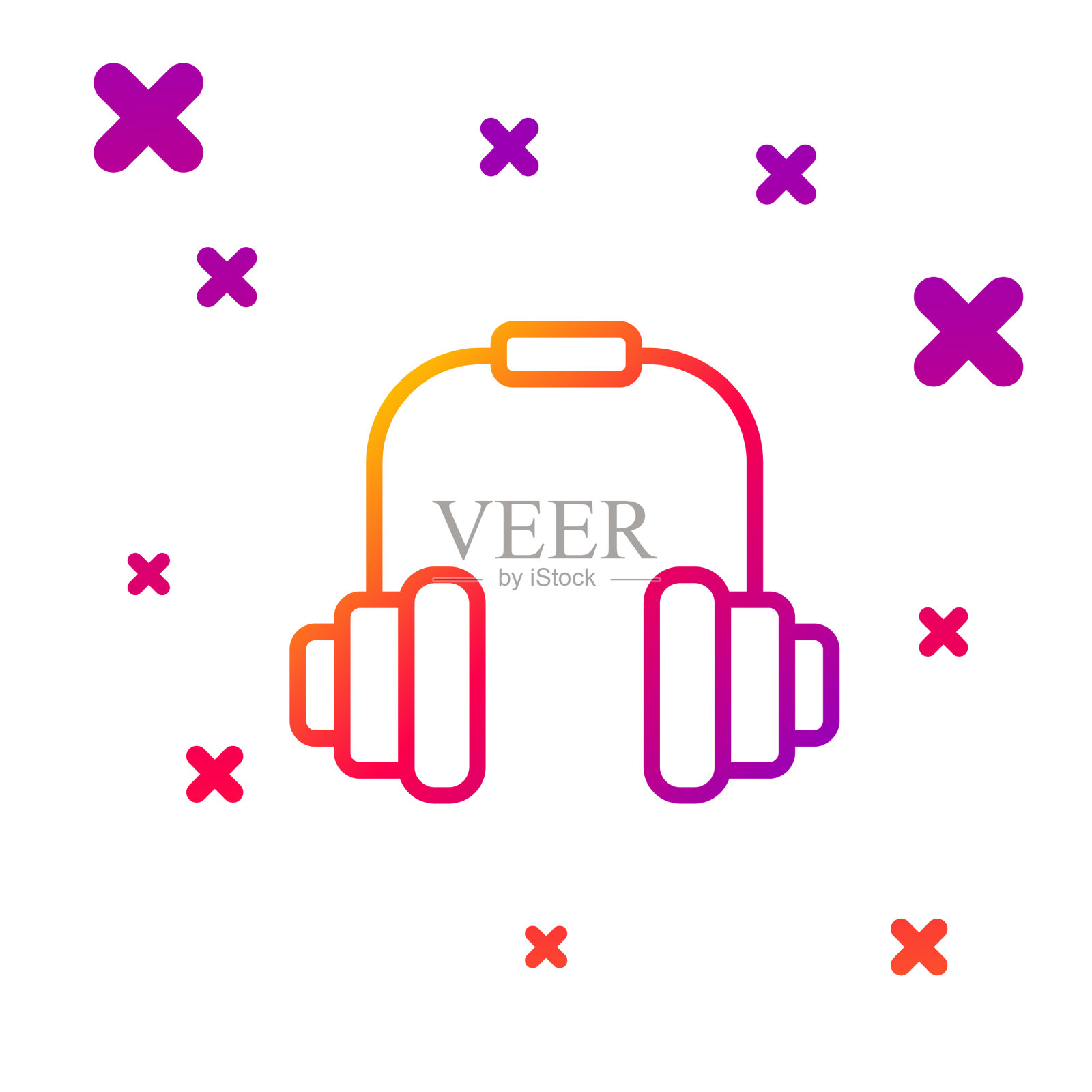 彩色线耳机图标隔离在白色插画图片素材