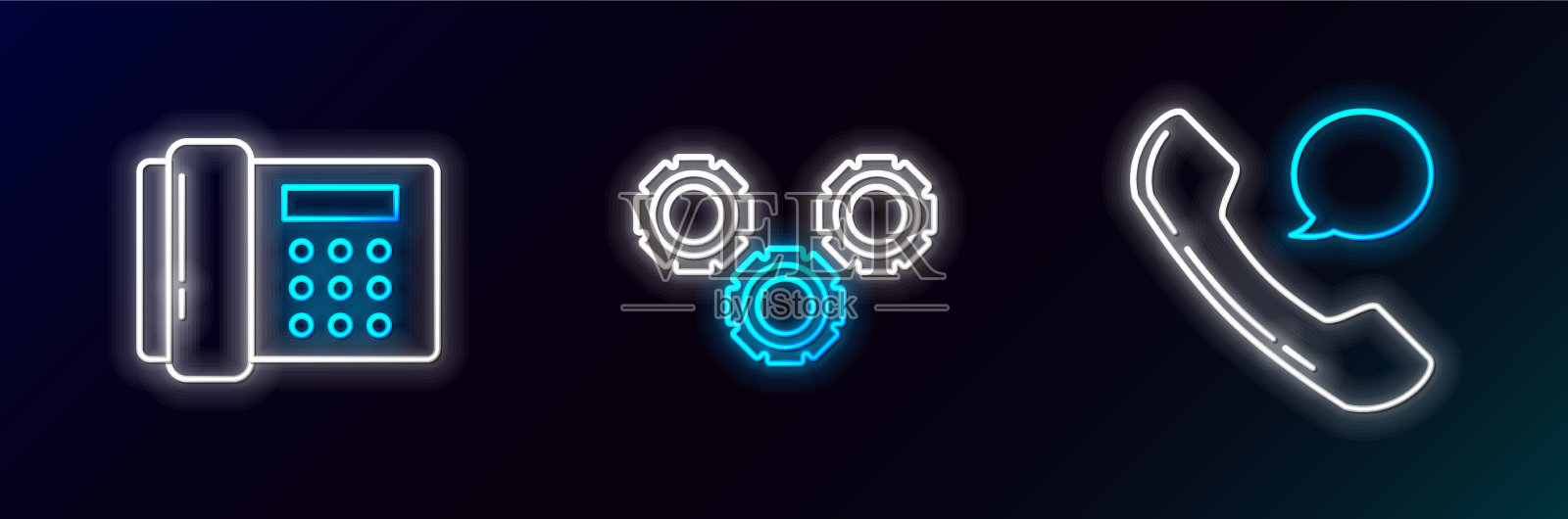 设置电话线电话听筒和语音泡泡聊天图标素材