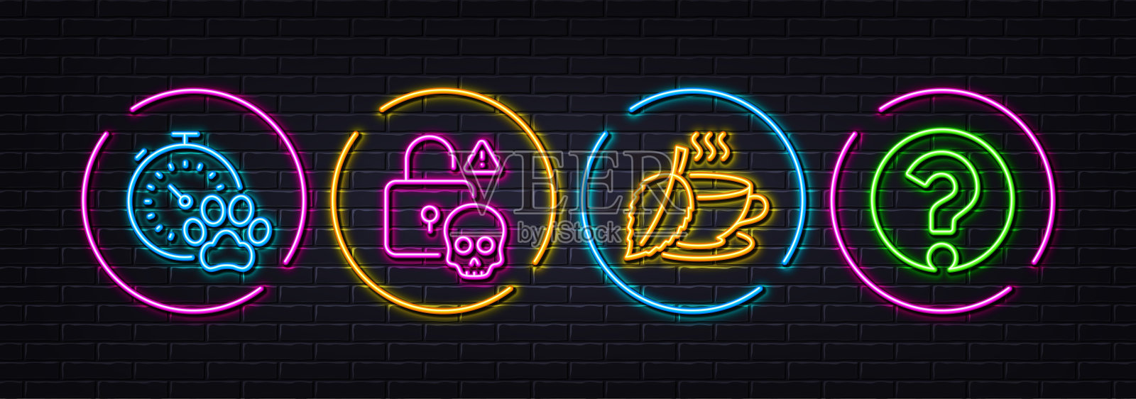 网络攻击，狗狗比赛和薄荷茶最小线图标。对于web应用程序，打印矢量插画图片素材