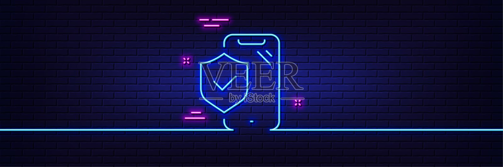 电话保险手线图标。投保风险标志。霓虹灯辉光效果。向量插画图片素材