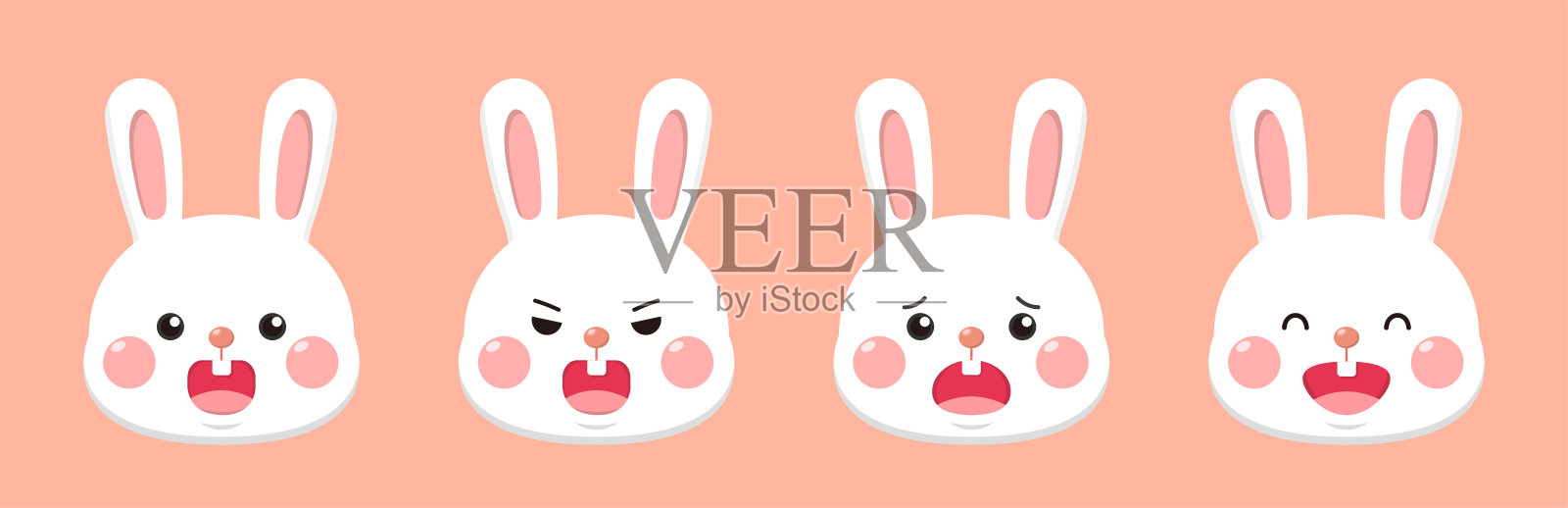4种可爱的兔子表情组合，卡通人物、吉祥物、矢量插画卡通漫画设计元素图片