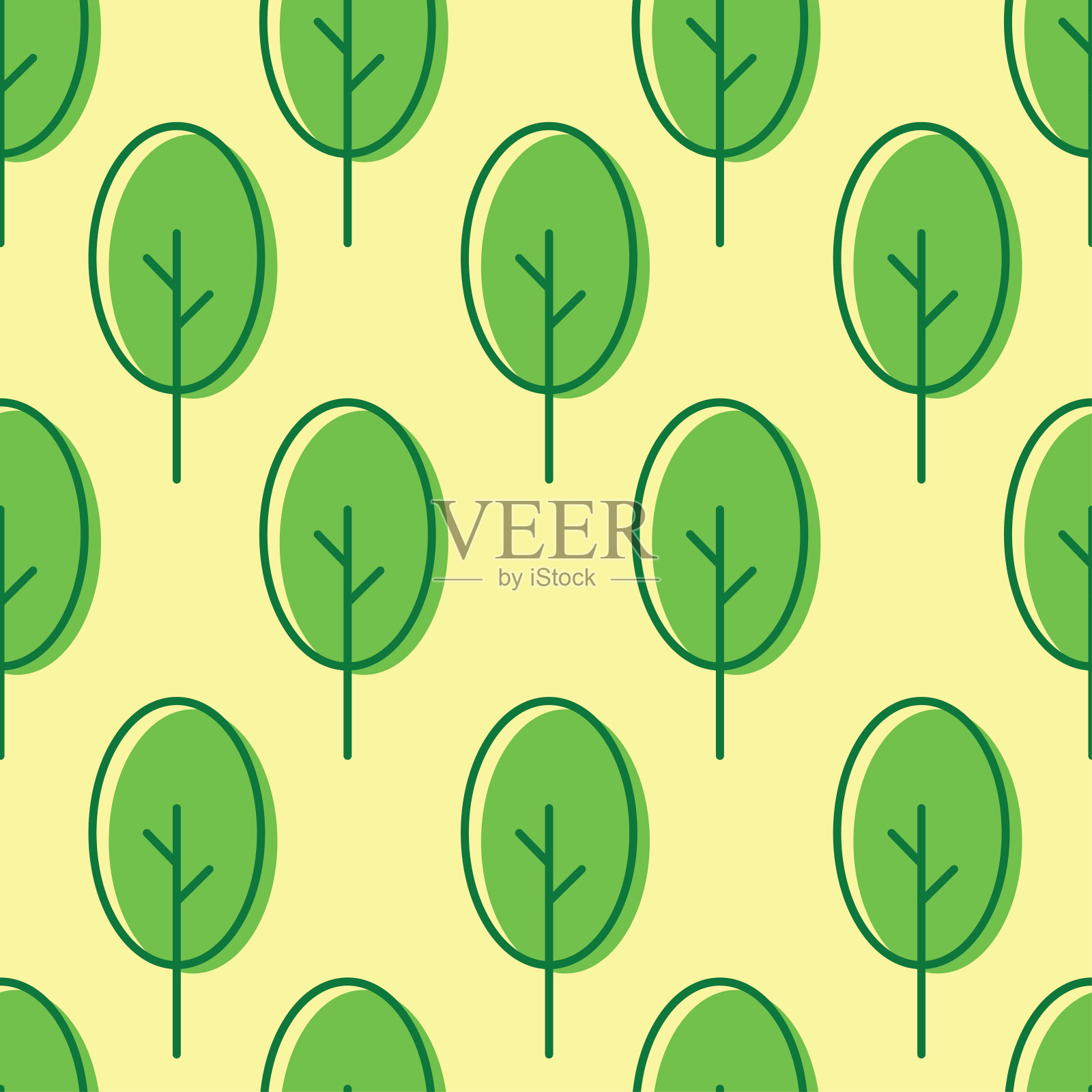 树图标与生态概念无缝模式背景为模板，海报插画图片素材