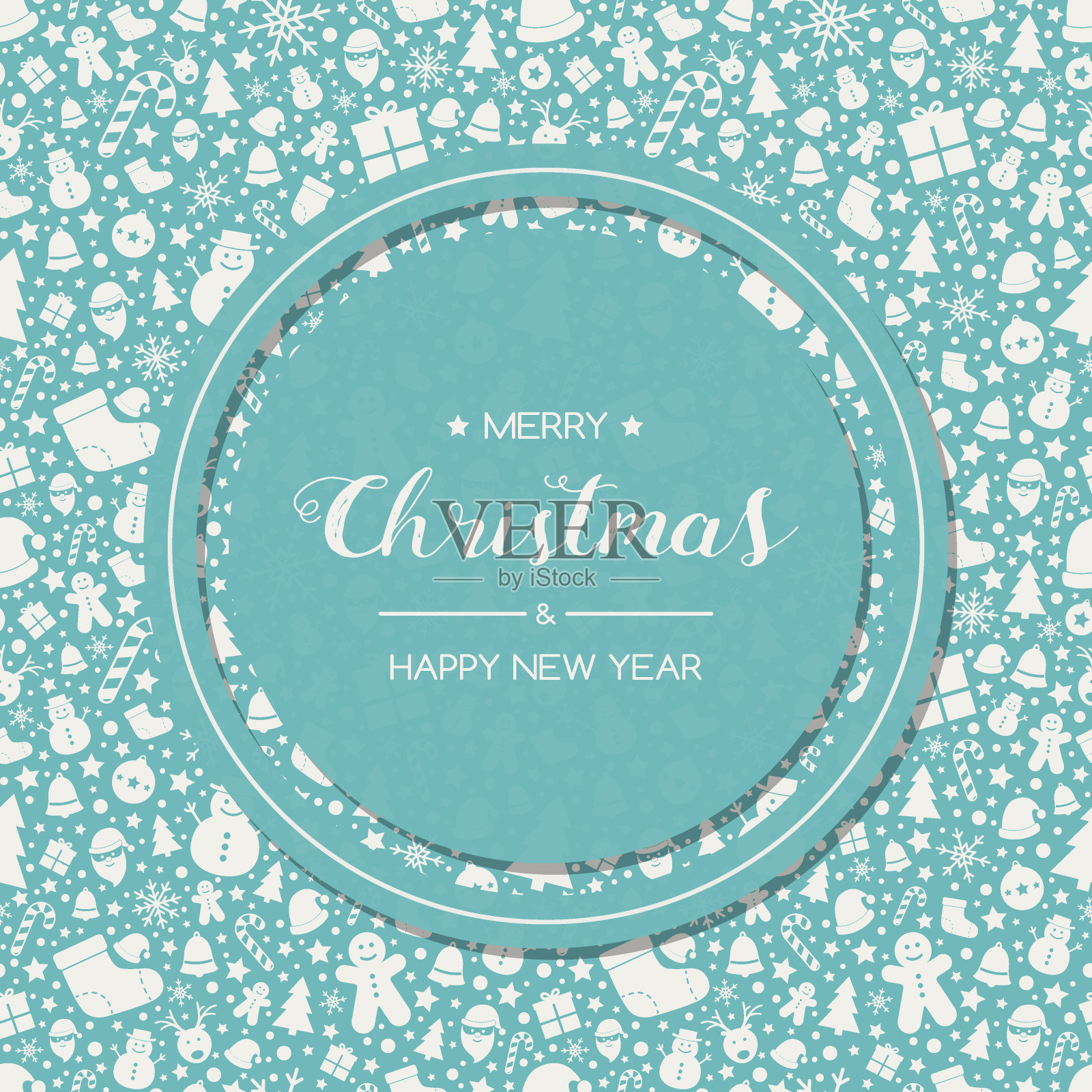 带有问候和装饰的简单圣诞卡。向量设计模板素材