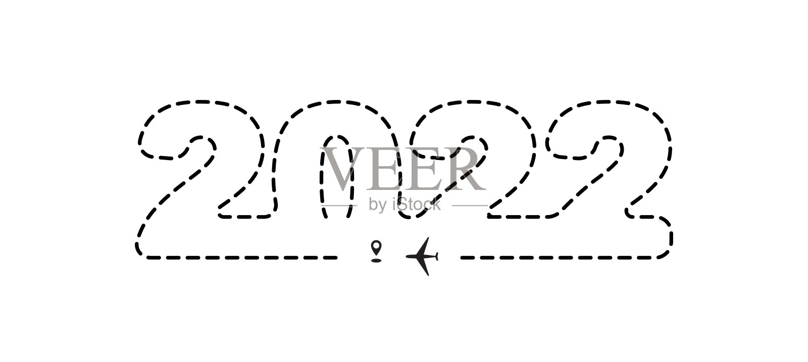 2022年飞机虚线路径，飞机跟踪，跟踪道路，新年飞机跟踪到点，线路方式，航空线路矢量插图插画图片素材