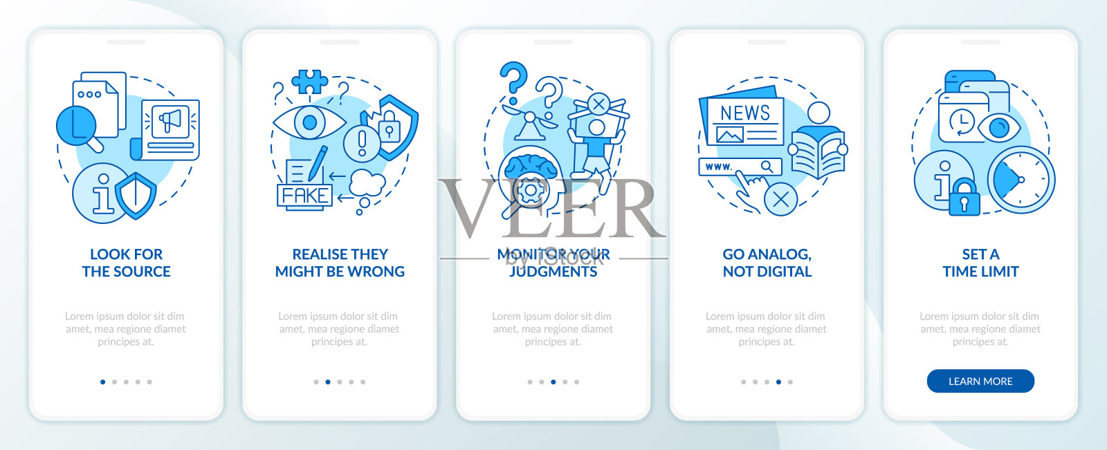 保护大脑不受坏消息影响的手机应用程序蓝色开机屏幕设计模板素材