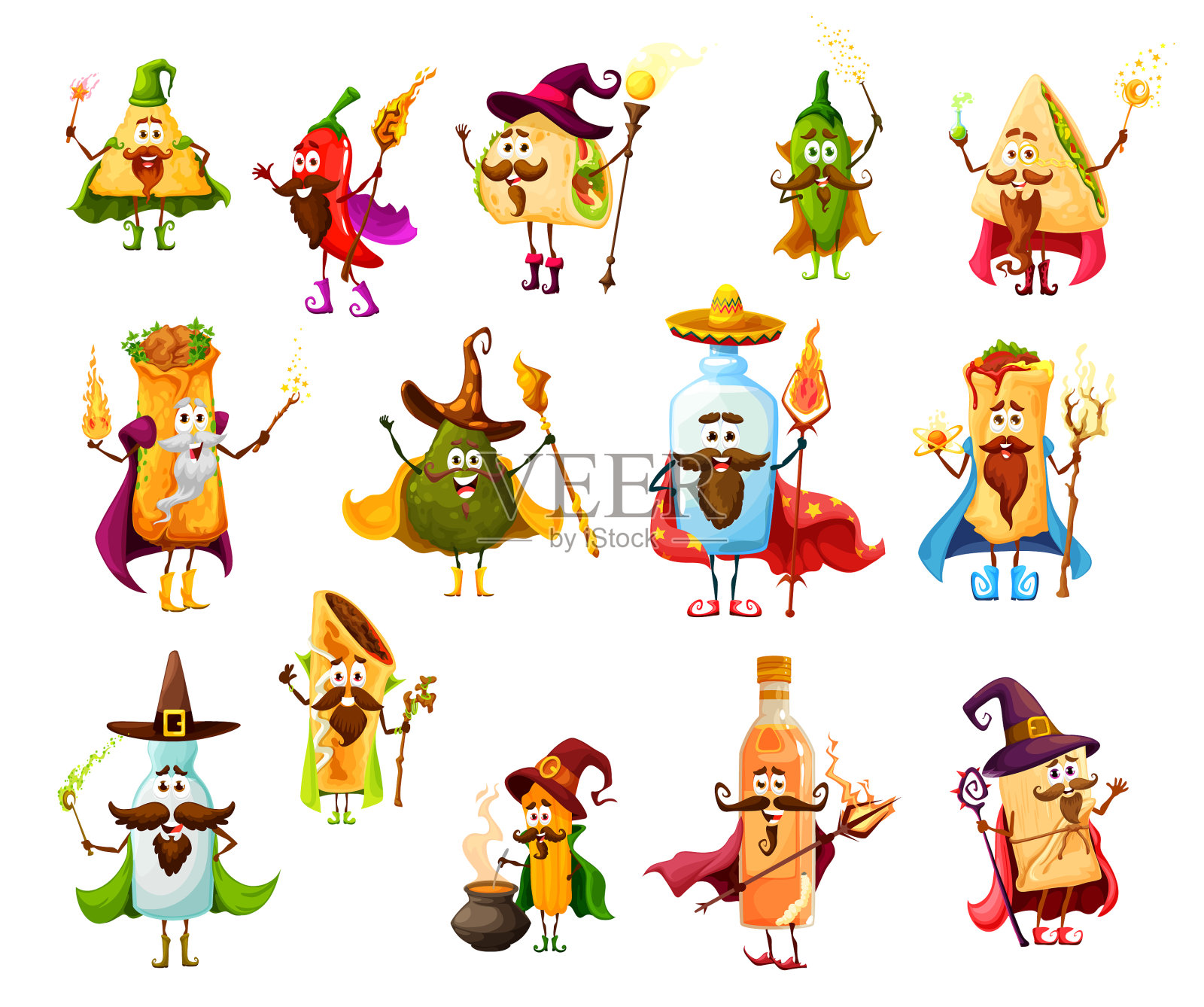 卡通墨西哥Tex墨西哥食物法师巫师巫婆插画图片素材