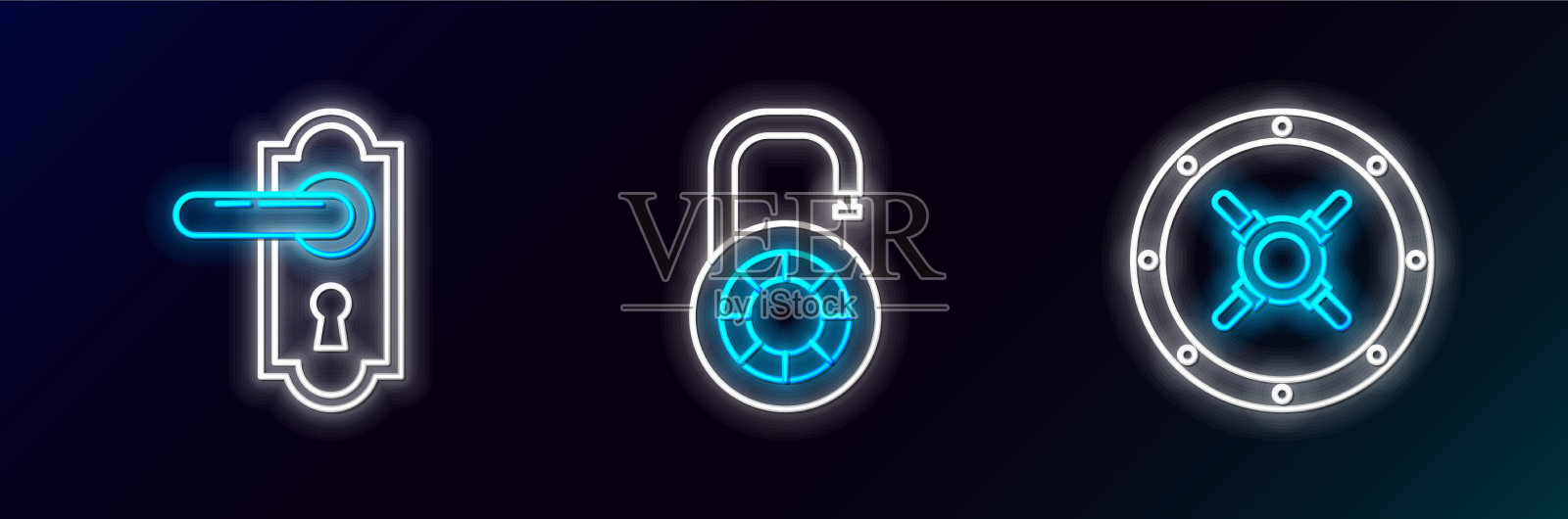 设置线安全门把手和密码锁图标素材