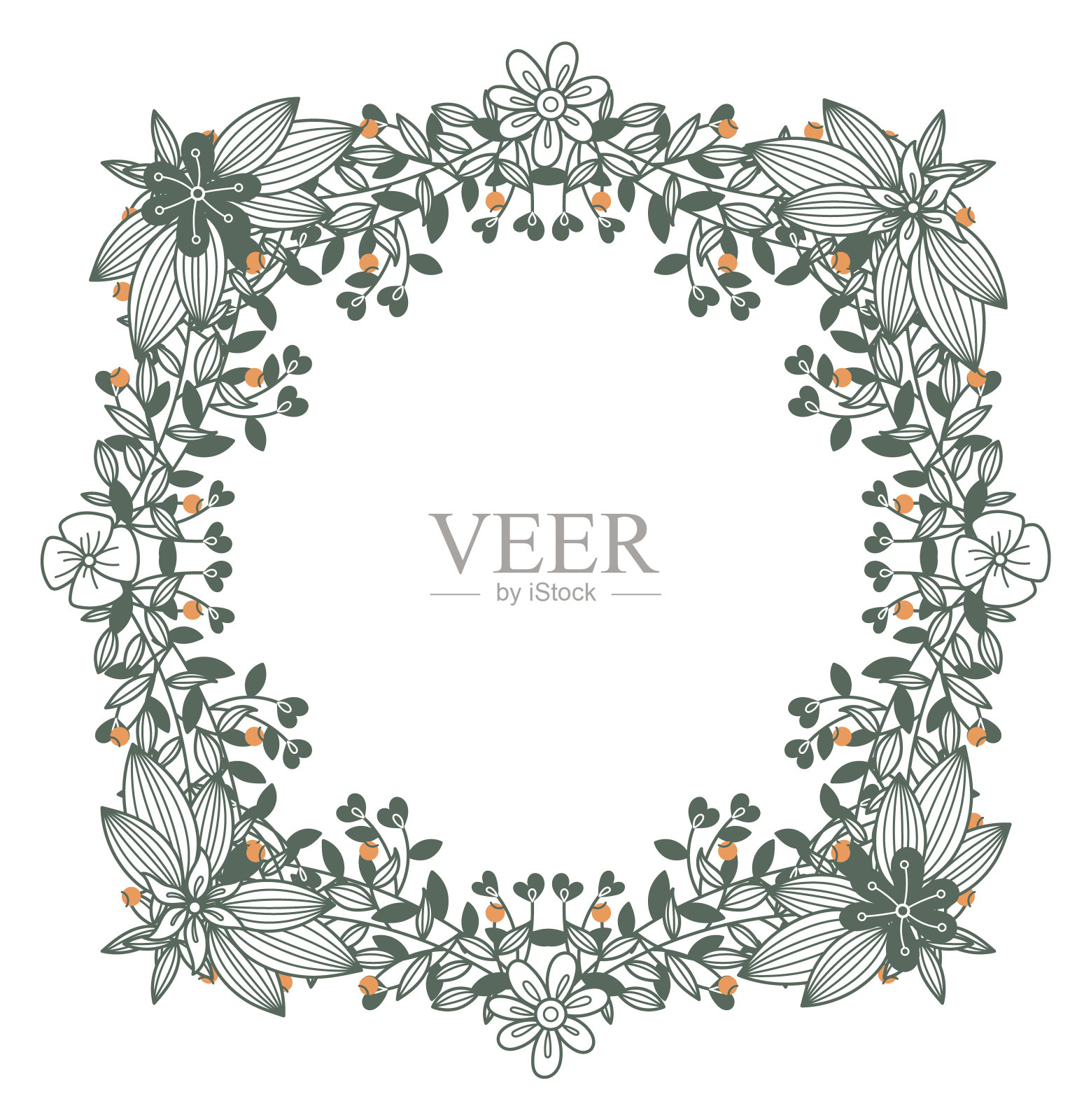 用花和叶子装饰的花框。植物边界插画图片素材