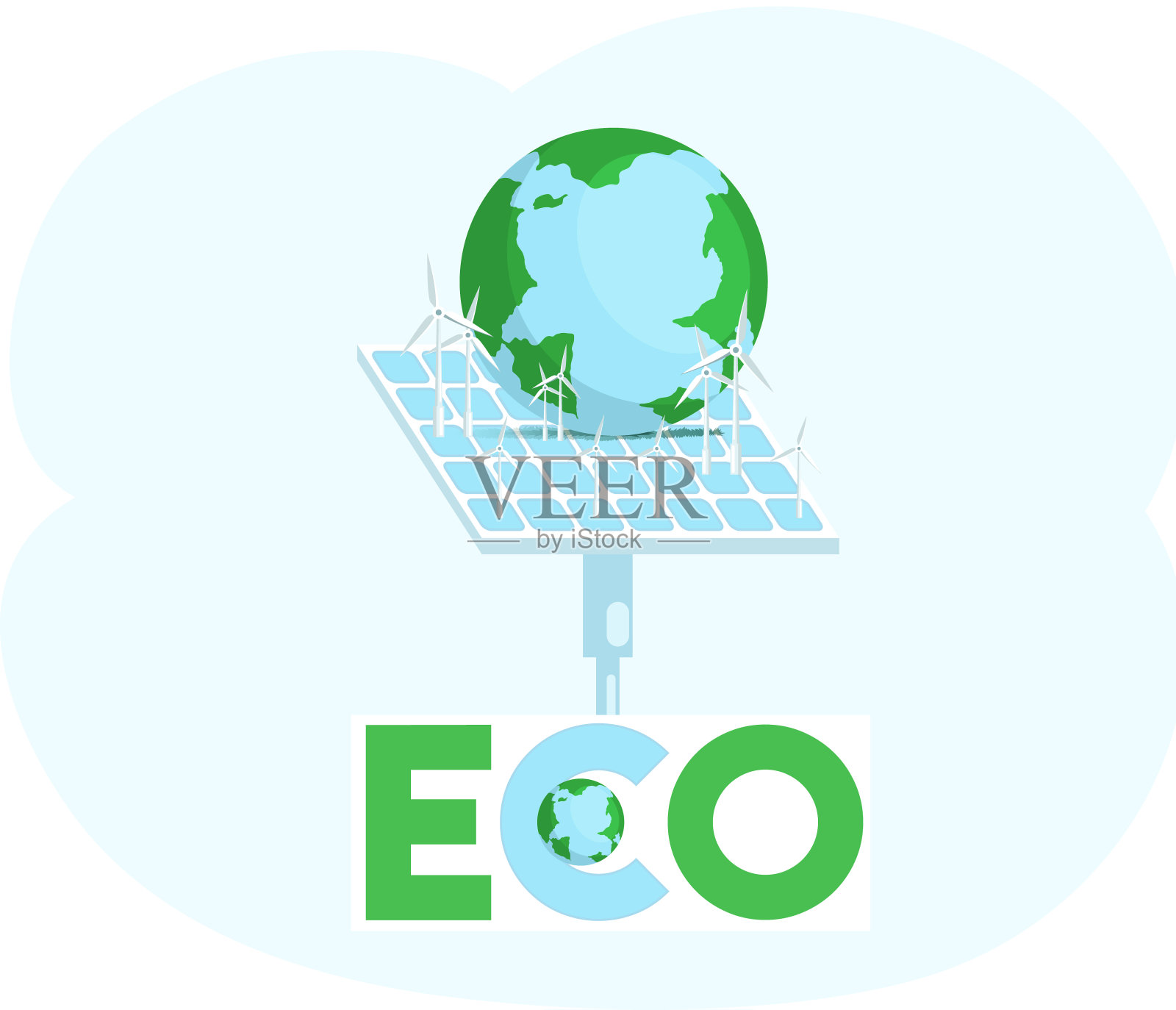 带有行星的太阳能电池板。对环境无害的电力生产插画图片素材