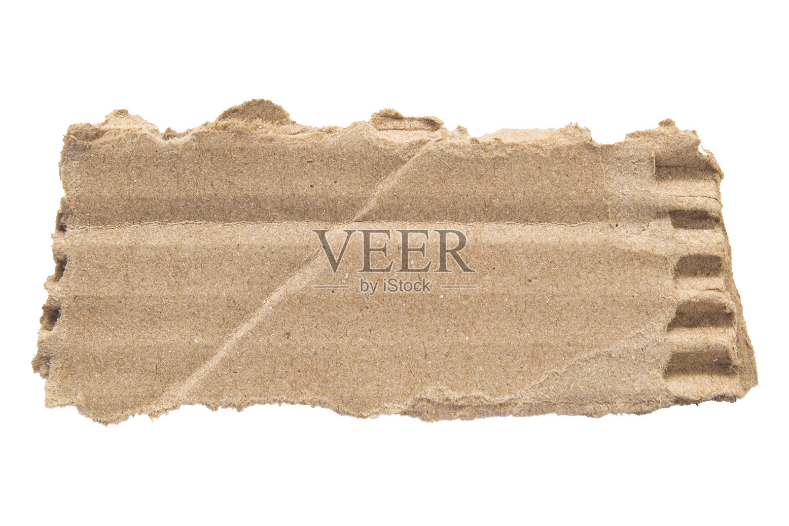 孤立的白色背景，棕色纸板与折痕和撕裂的设计。照片摄影图片