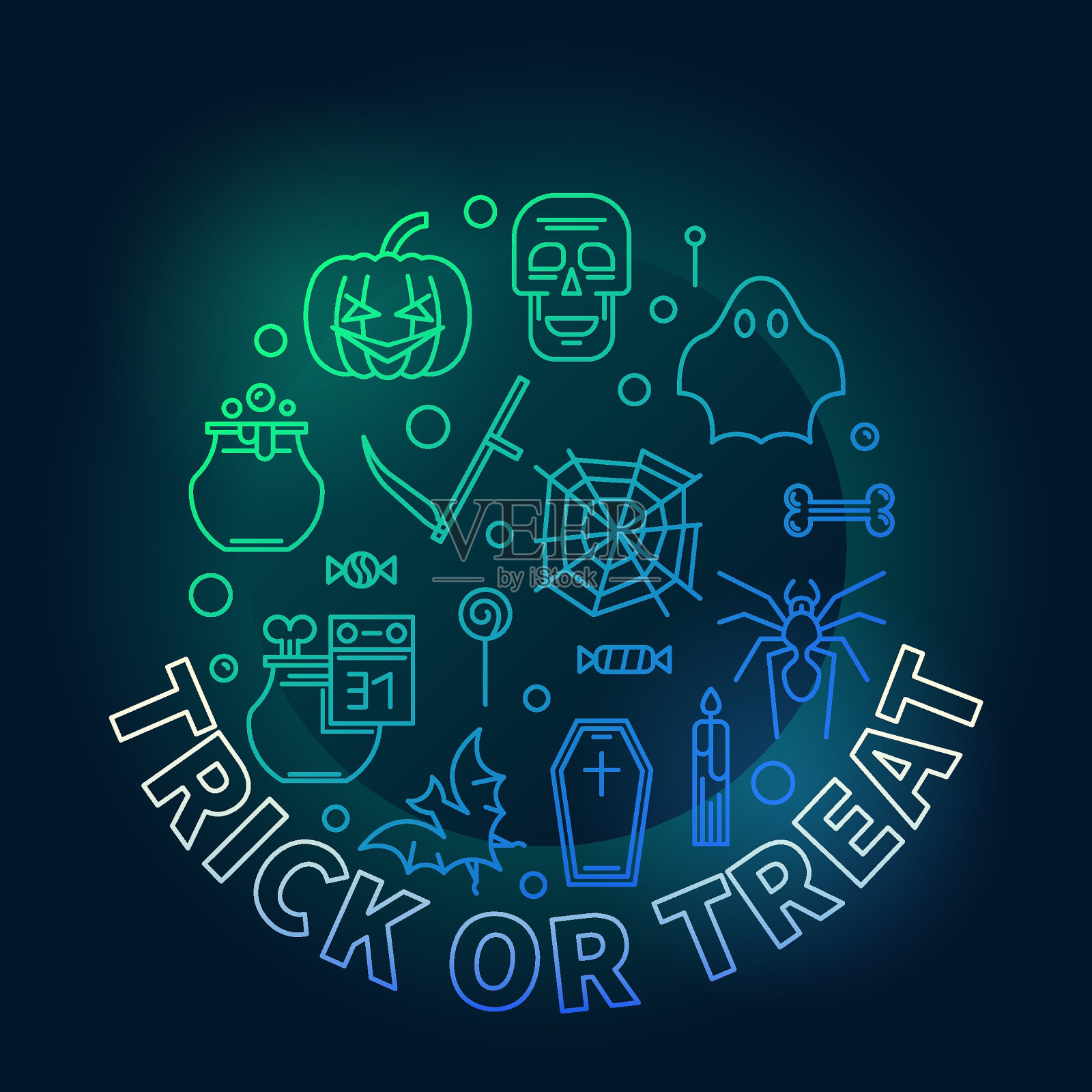 不给糖就捣蛋的圆形矢量万圣节彩色插图插画图片素材