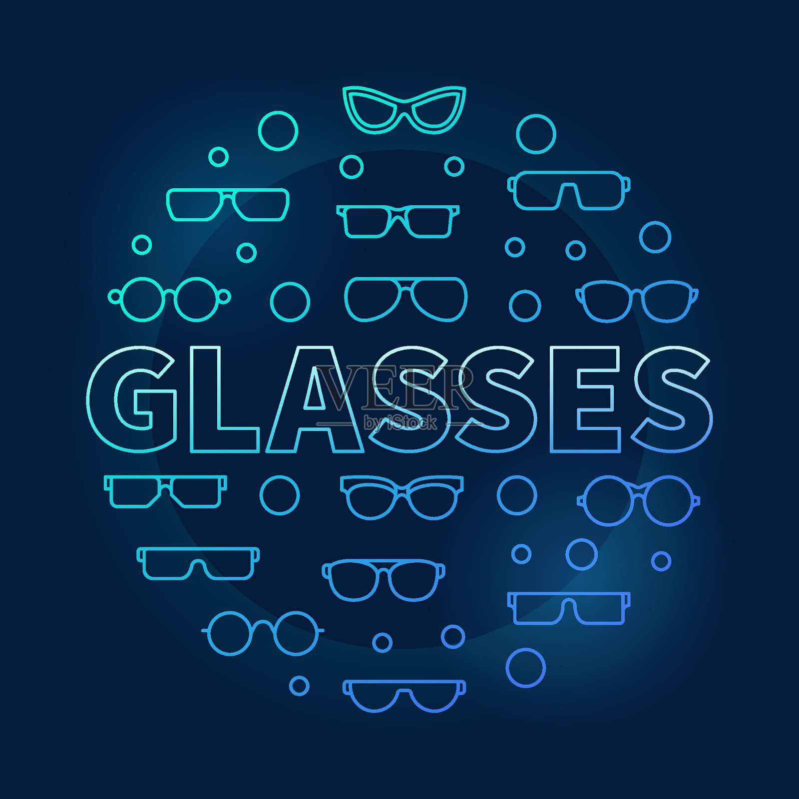 眼镜圆蓝色插图。矢量圆轮廓符号设计元素图片