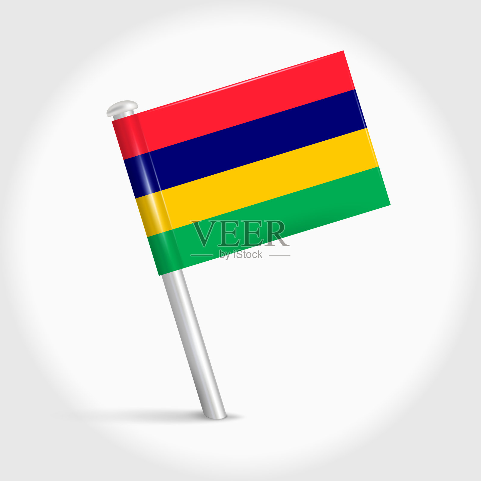 毛里求斯地图别针旗帜。三维逼真矢量插图插画图片素材