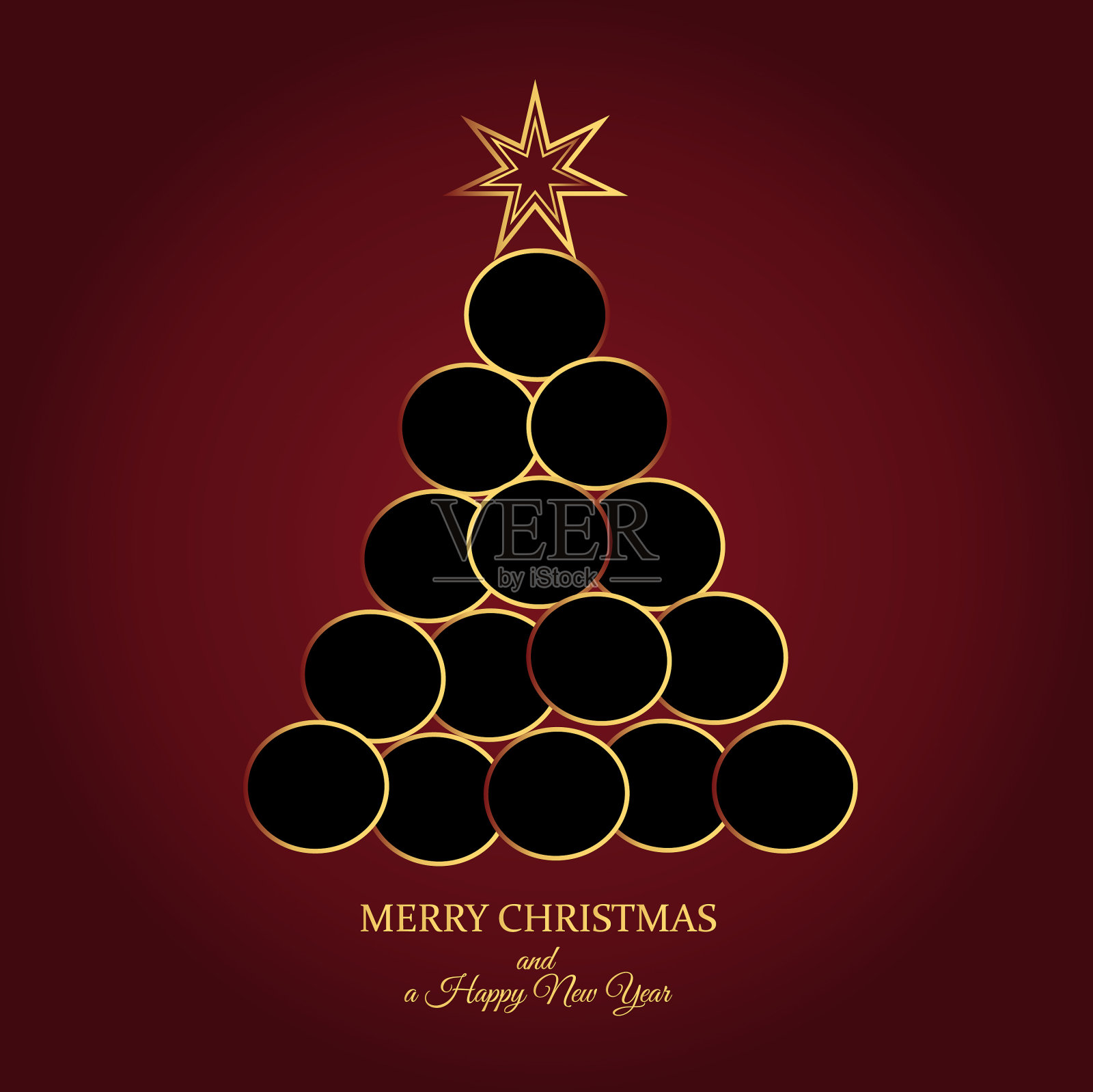 顶部有圣诞树和闪亮的星星的圣诞卡插画图片素材