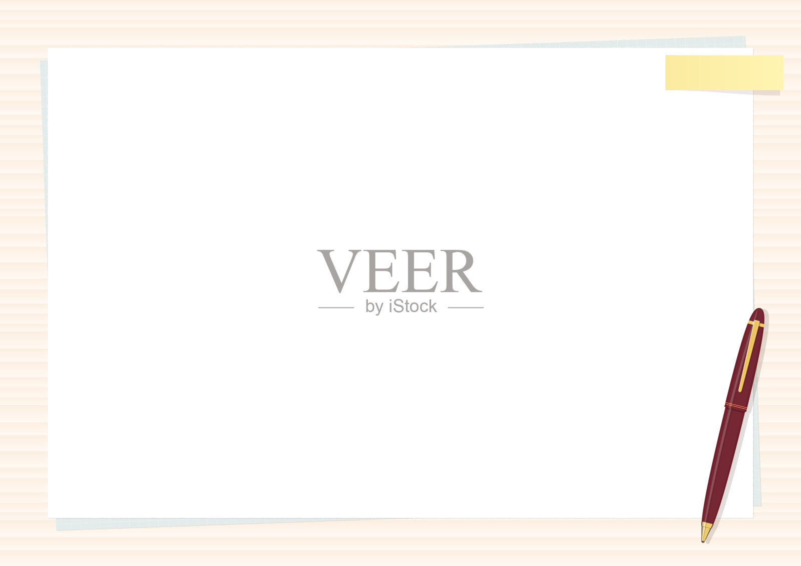 纸，笔，便利贴背景(白色木纹)插画图片素材